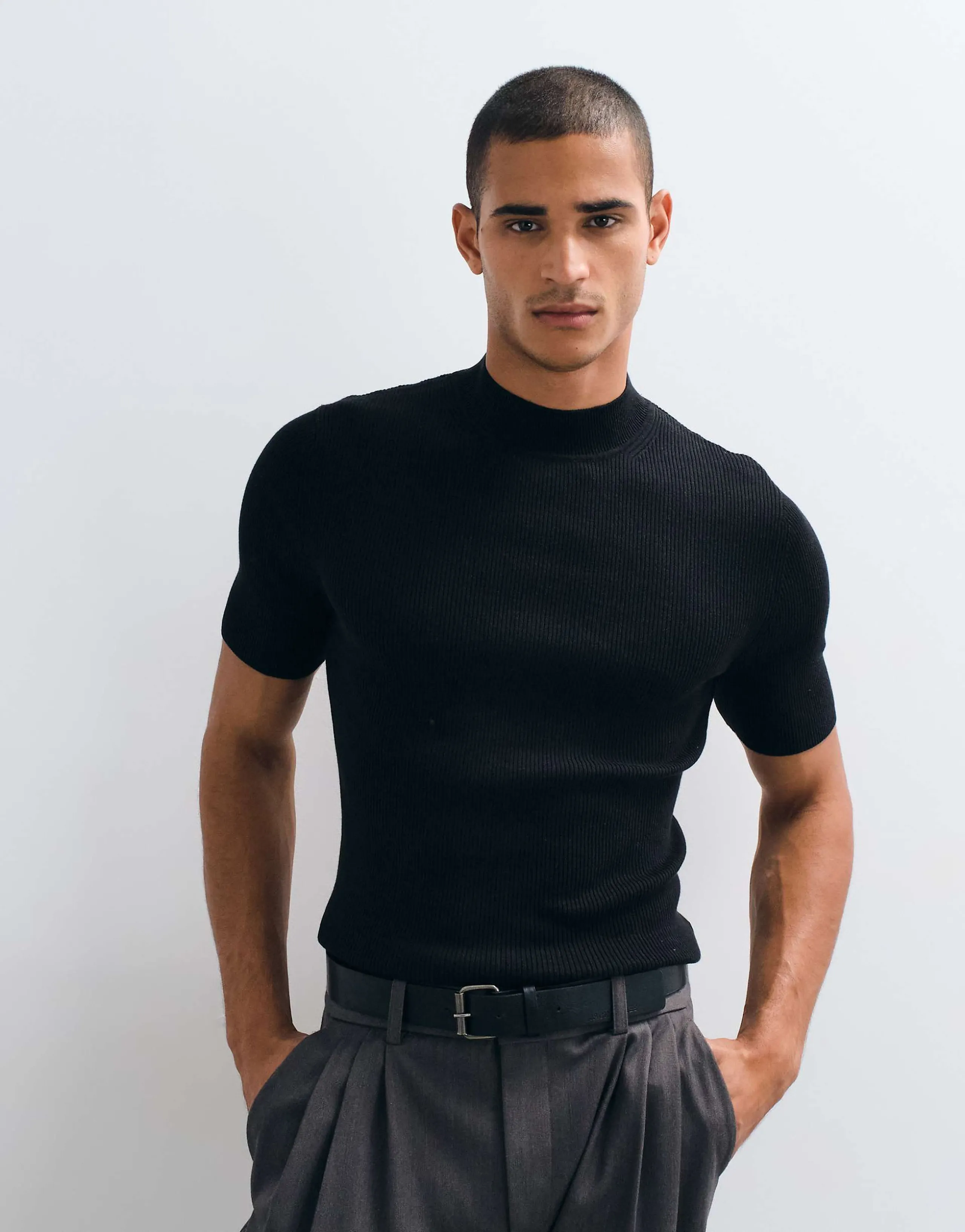 ASOS DESIGN Essential muscle fit fine-rib knit turtleneck in black