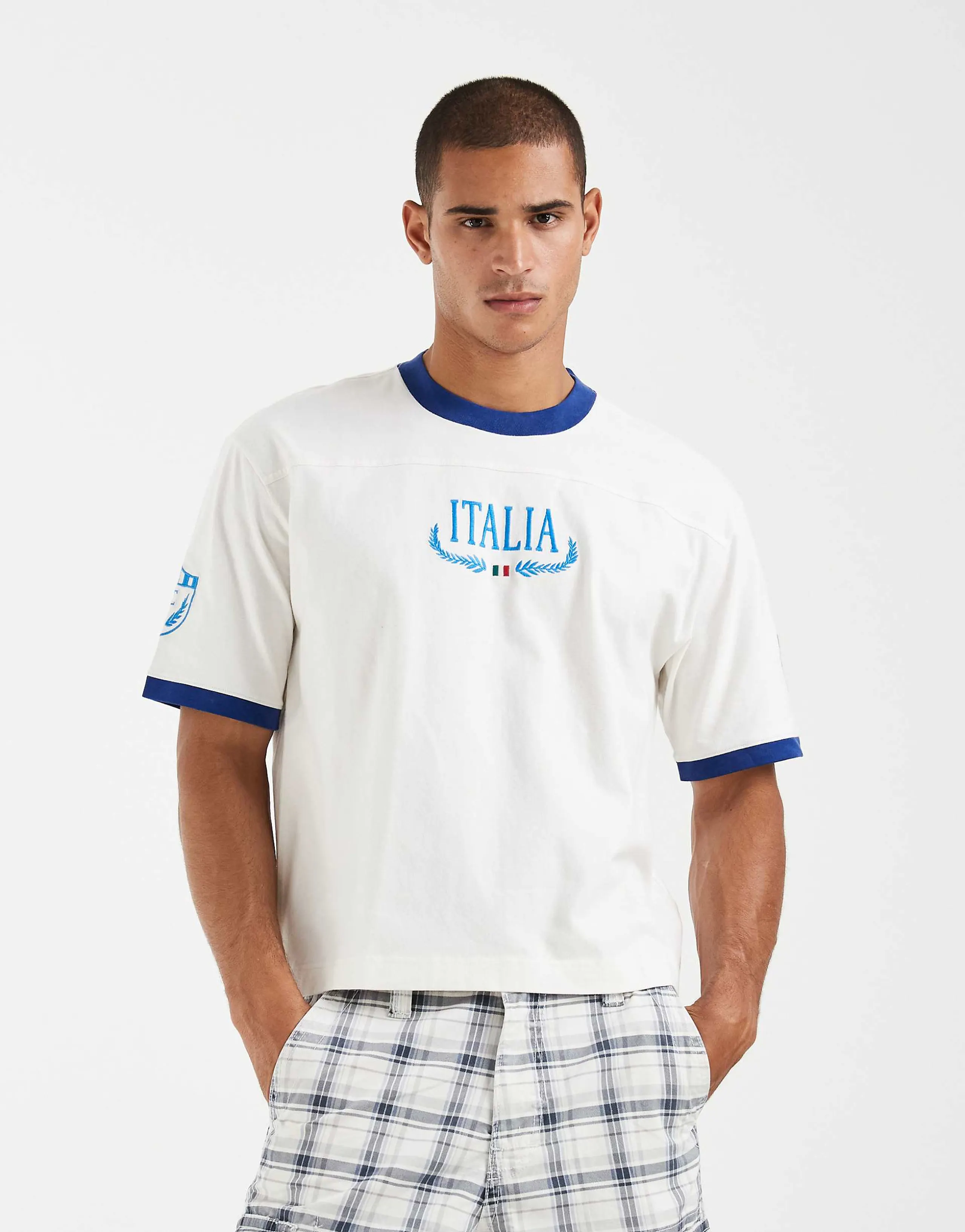 Hollister Italy soccer inspired oversized t-shirt in white 