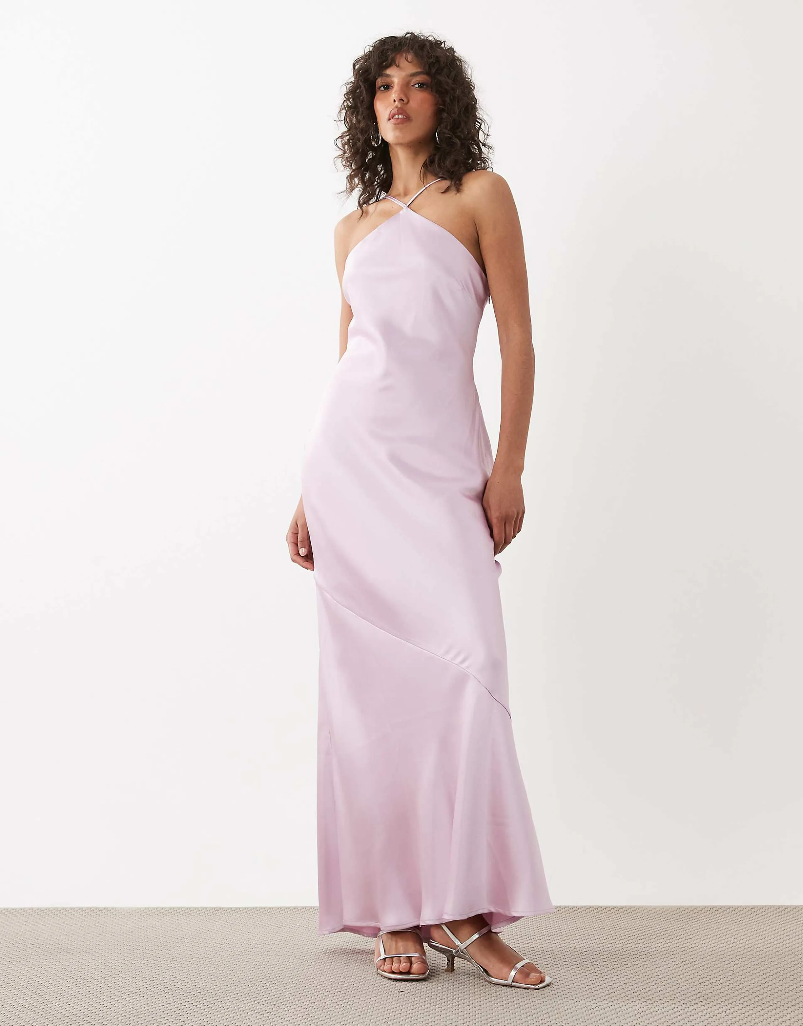 Pretty Lavish Yvette satin halterneck maxi dress in lilac