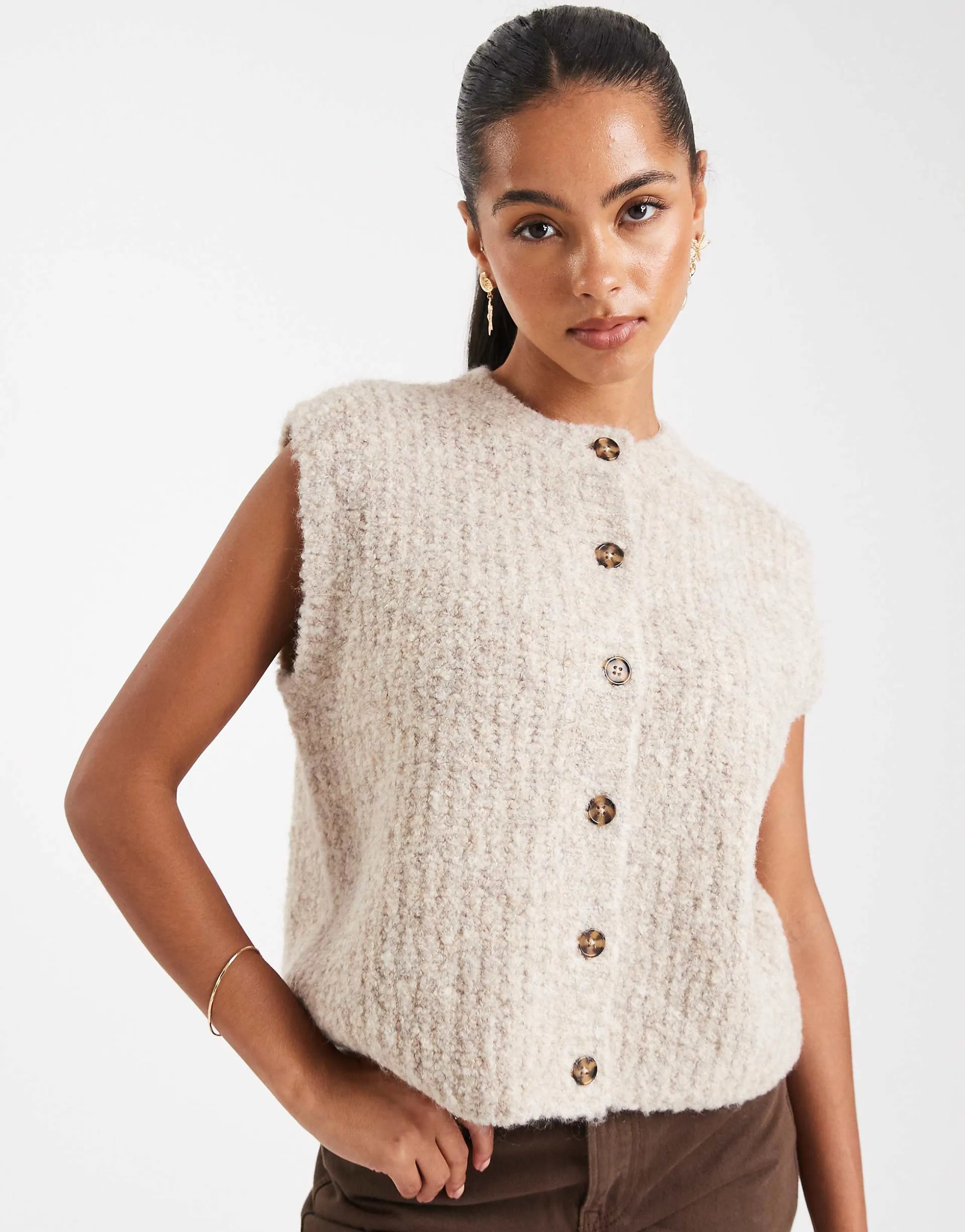 ASOS DESIGN boucle boxy vest in marshmallow