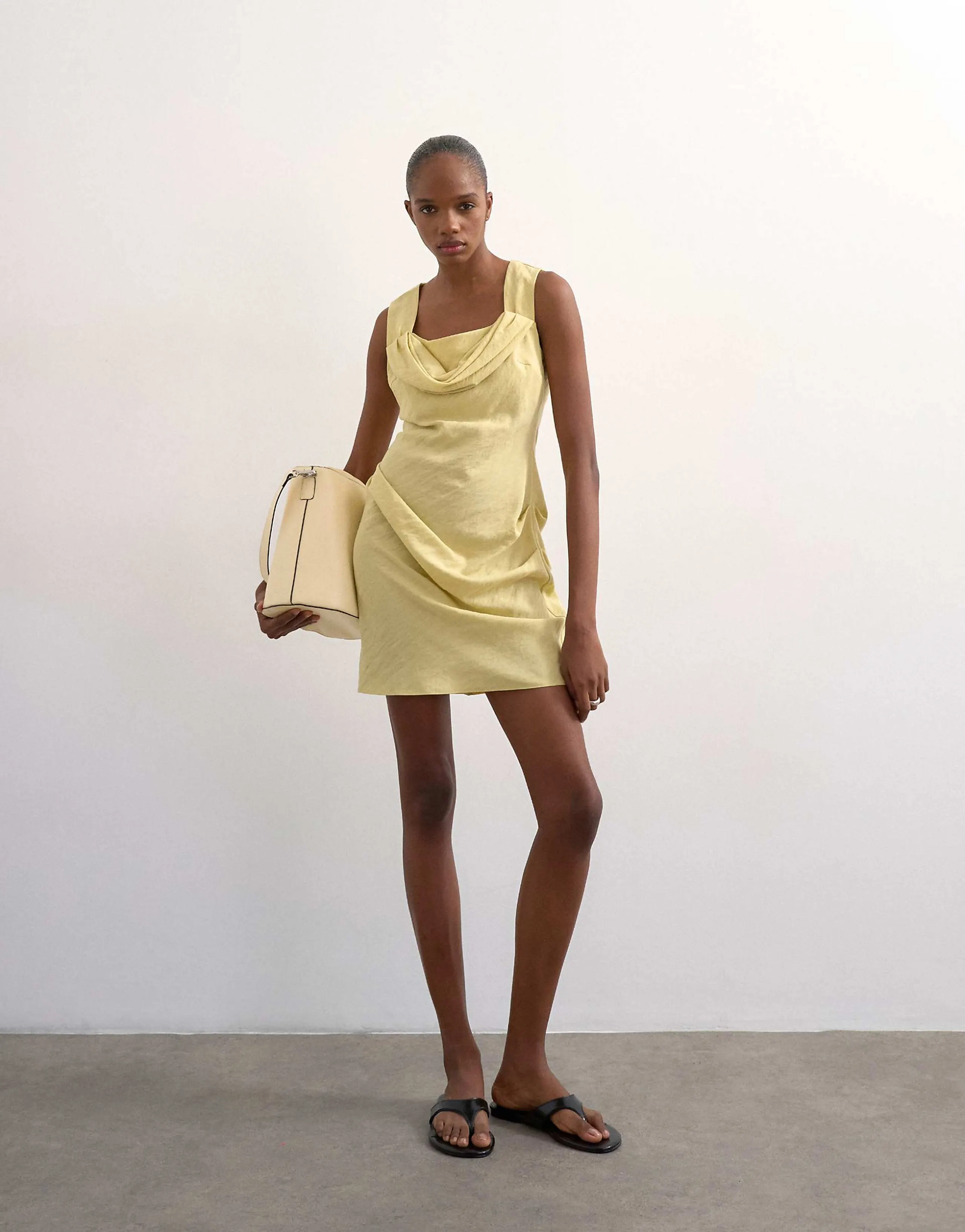 Topshop structured drape mini dress in soft lime