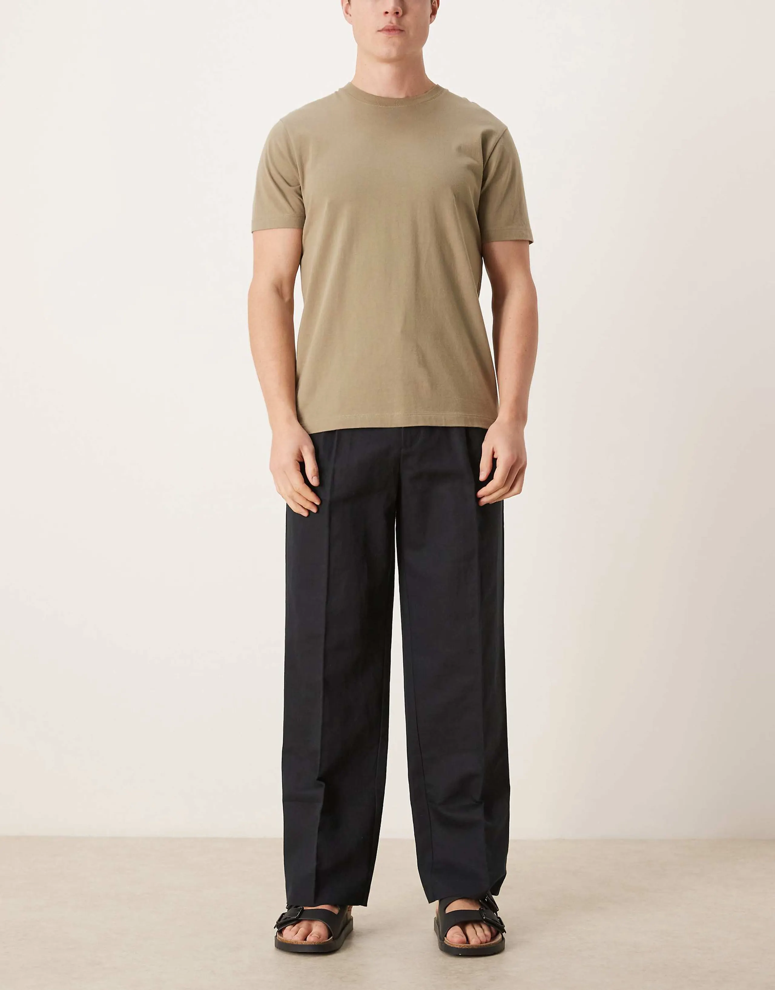 ASOS DESIGN tailored pleated linen rich wide leg pants in black
