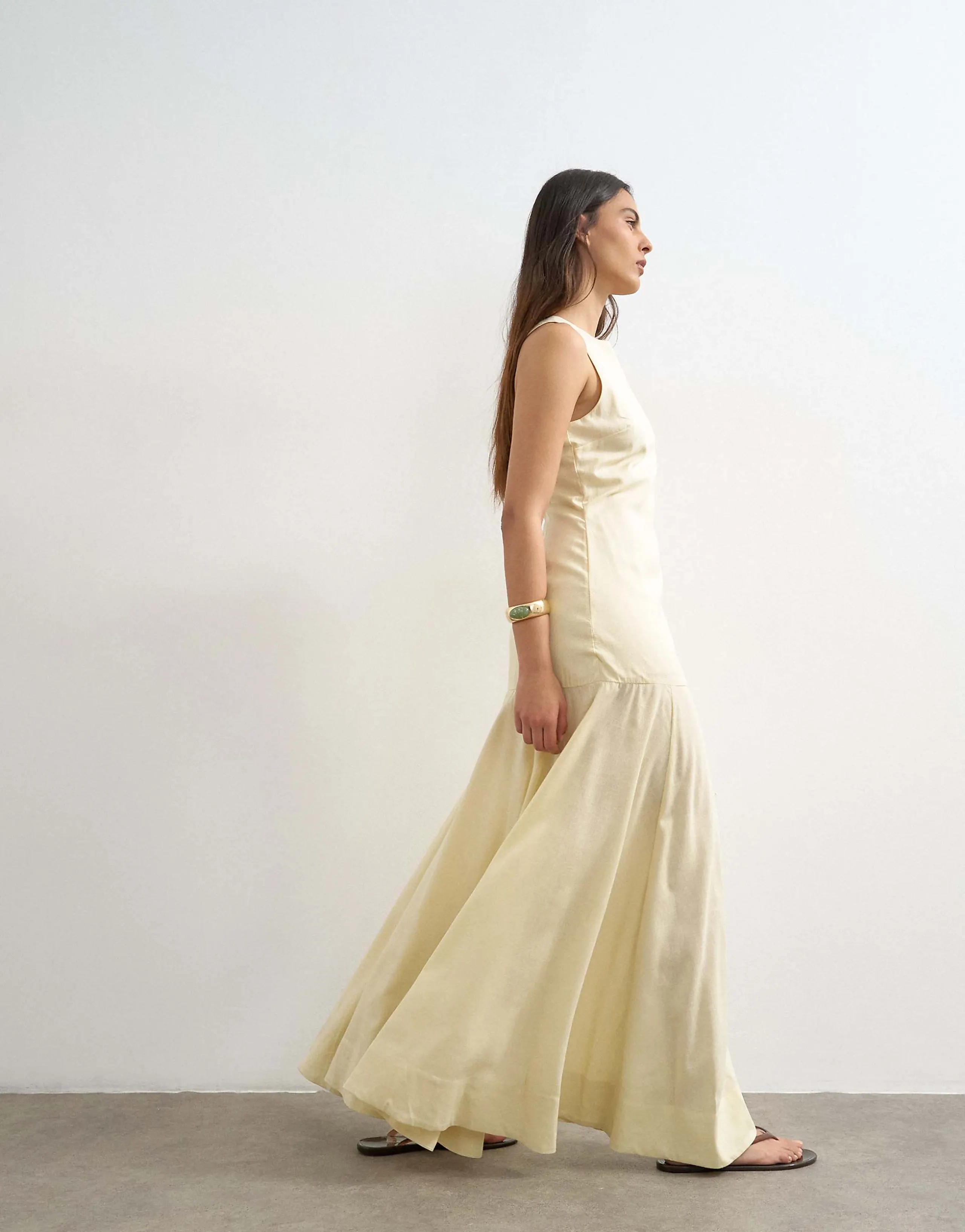 Topshop dropped waist full circle hem midi dress in buttermilk