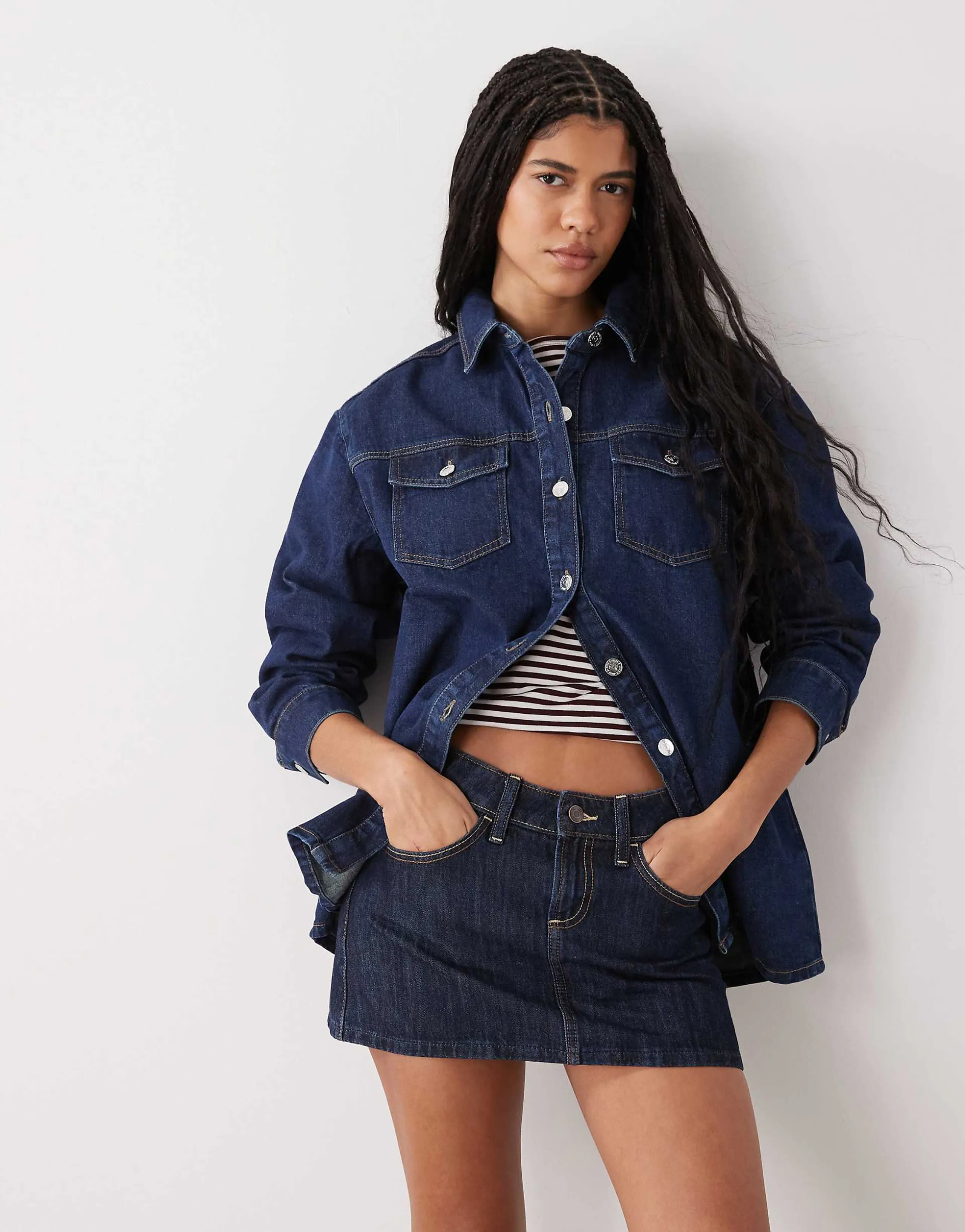 Miss Selfridge long sleeve easy denim shirt in indigo wash