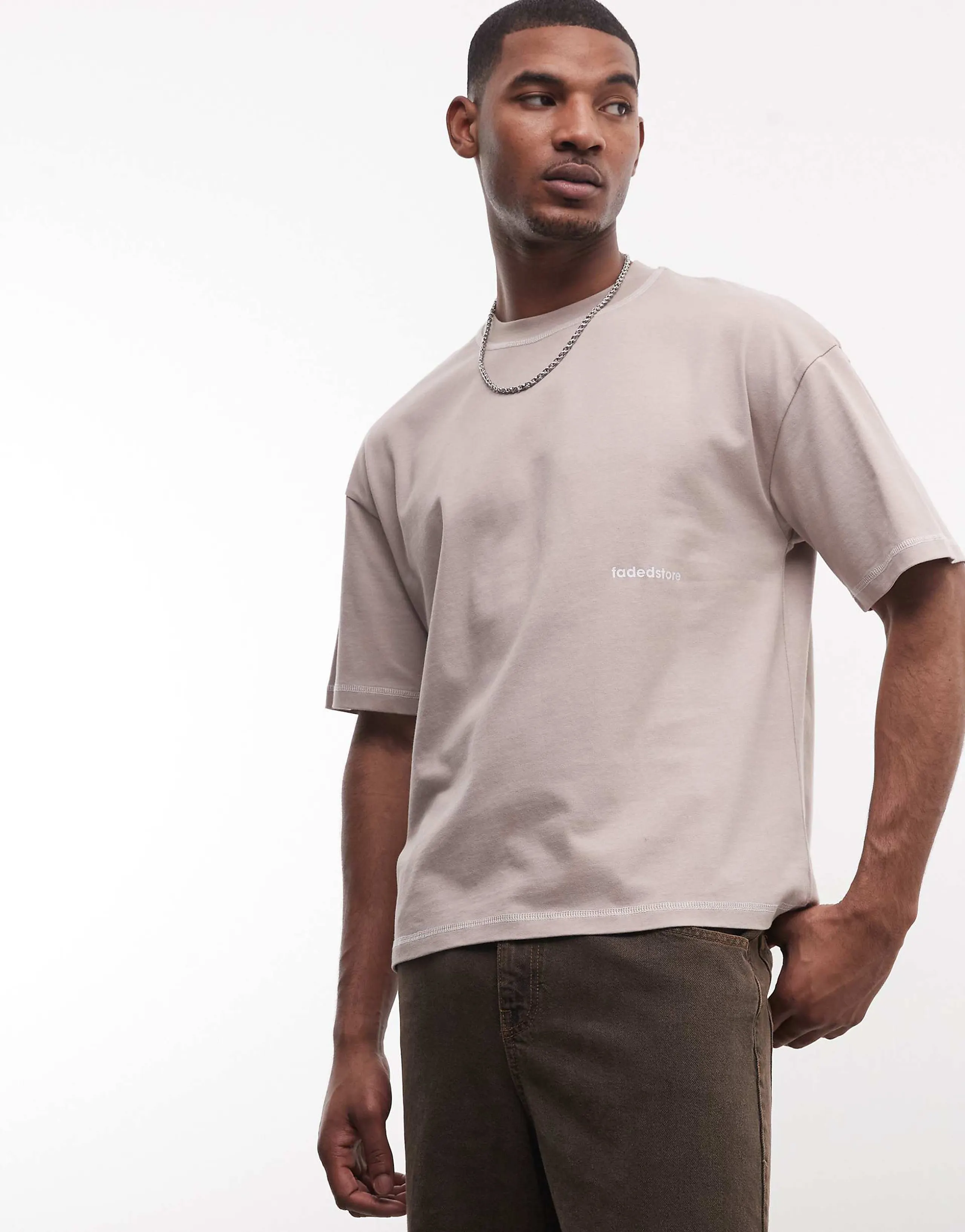 Faded Store logo t-shirt in mushroom