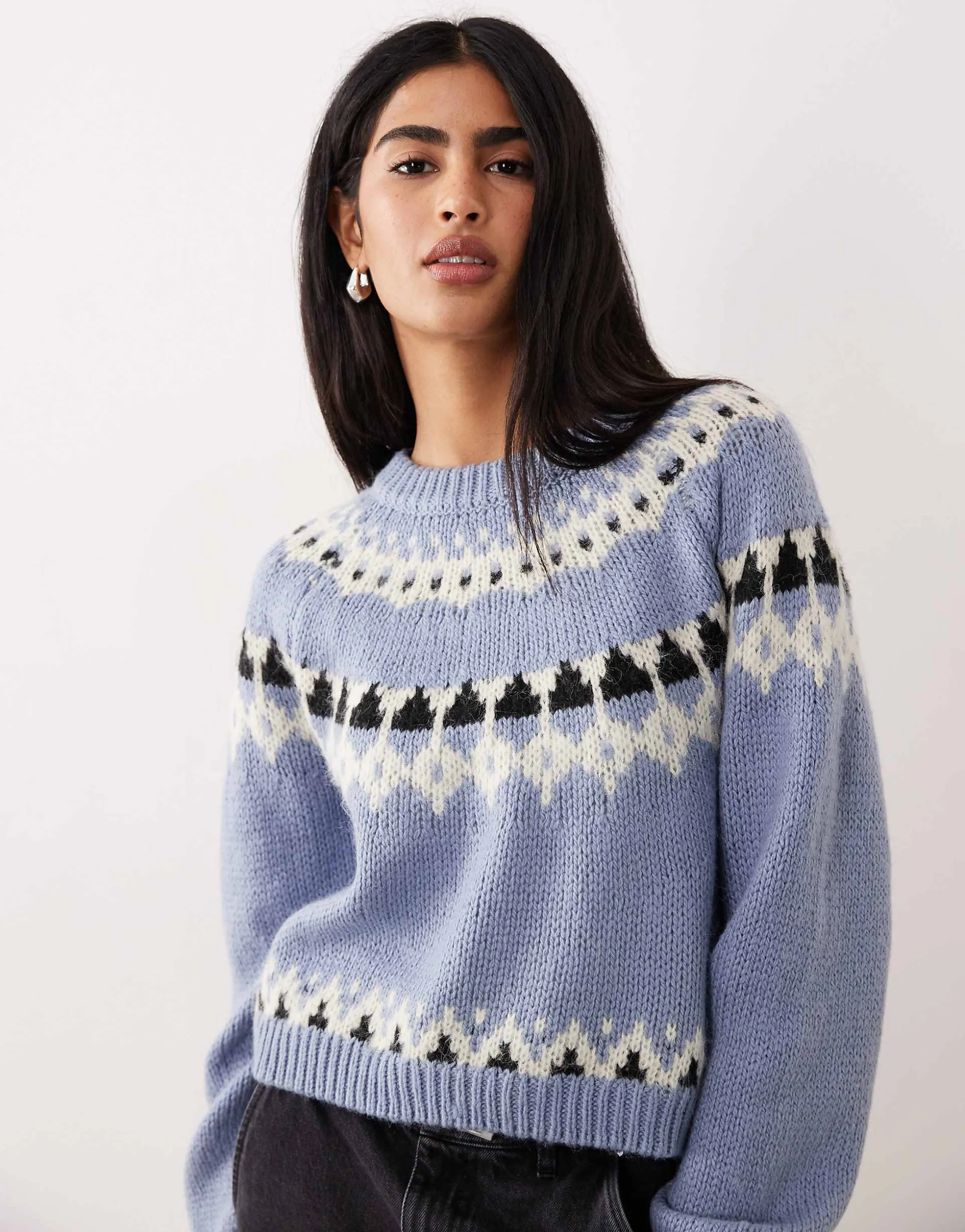 AWARE chunky wool mix fairisle knit sweater in soft blue