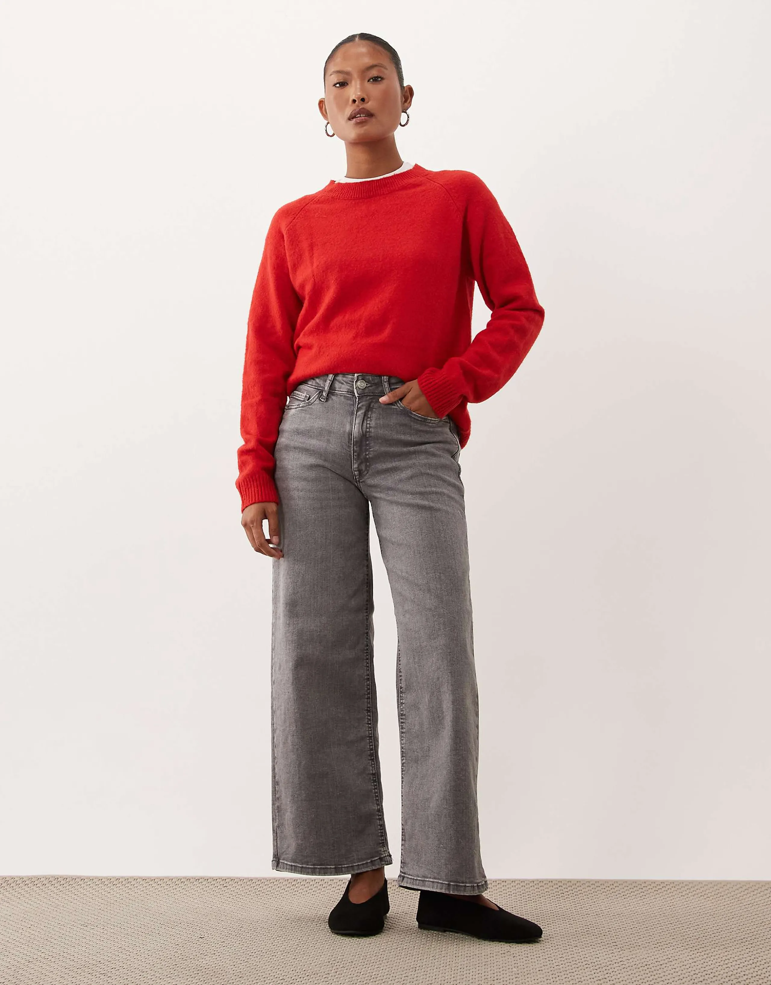JDY Petite Felina high waist wide leg jeans in gray denim