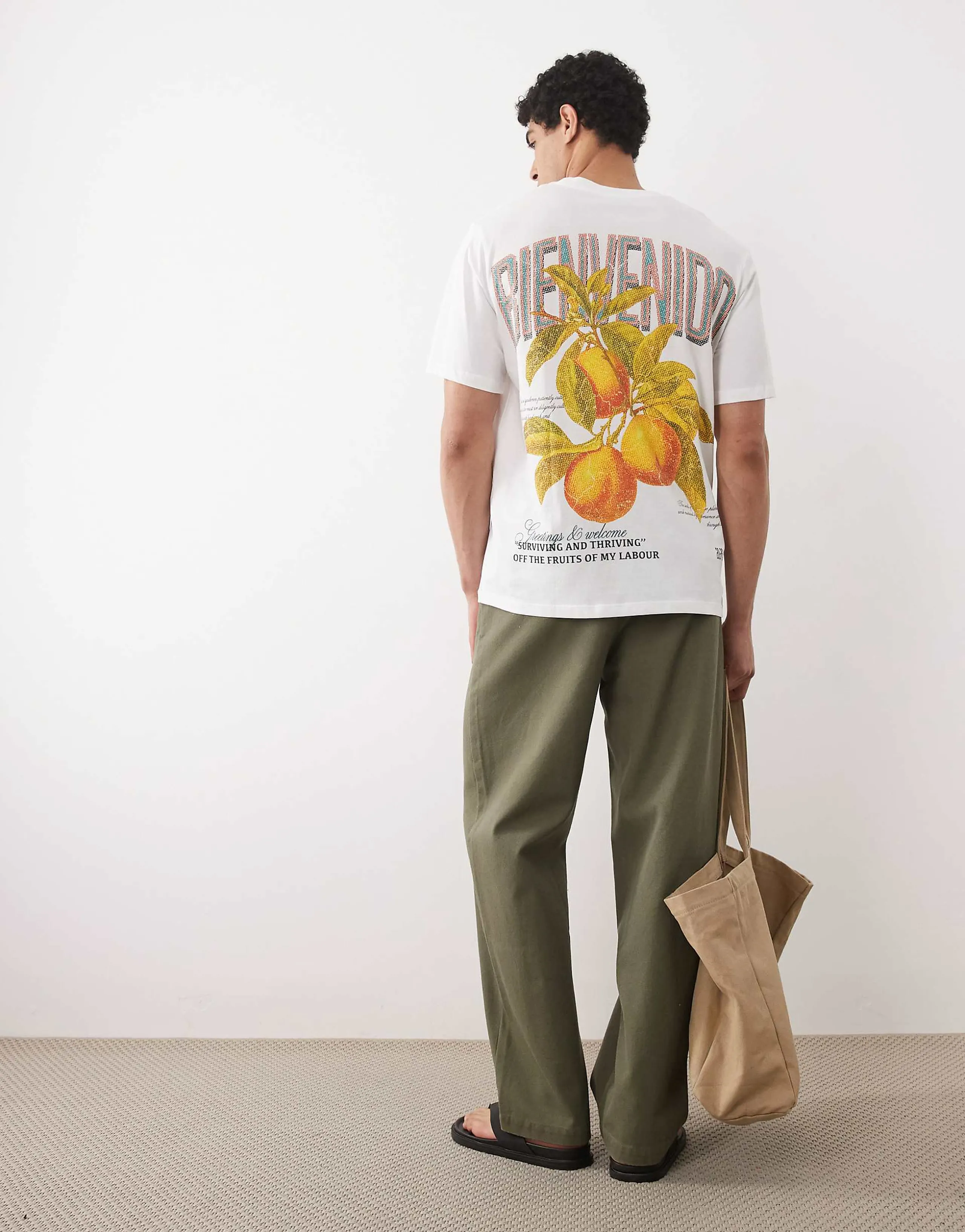 Jack & Jones oversized T-shirt with peach backprint in white