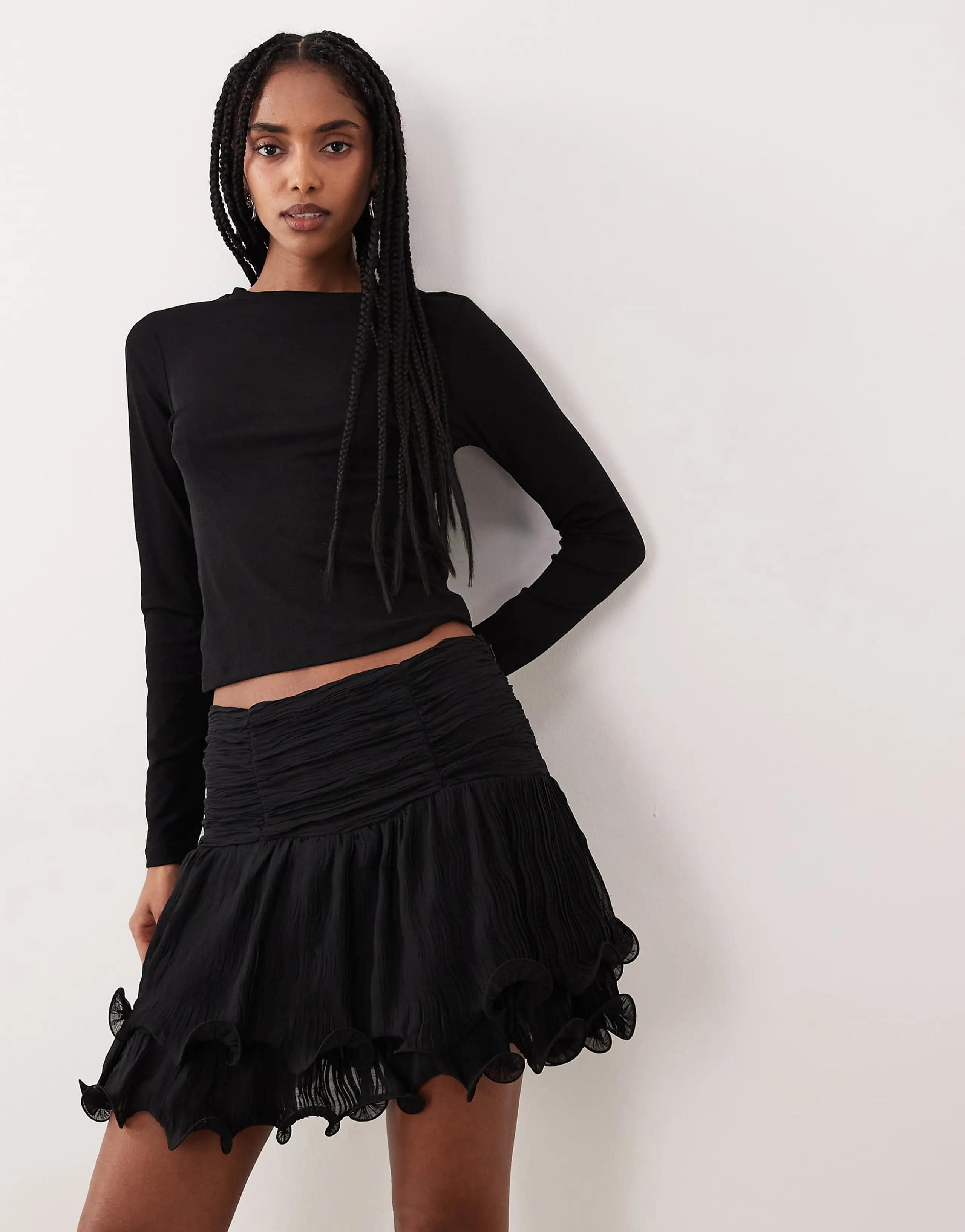 Gina Tricot wave edge mini skirt in black