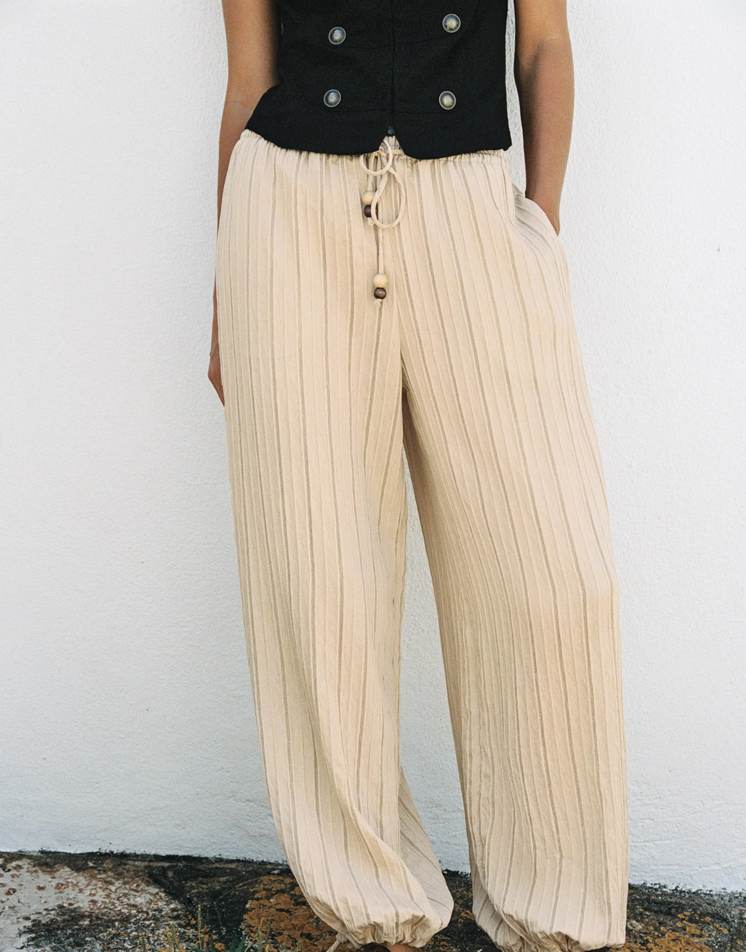 WIDE STRIPED TROUSERS WITH ELASTIC WAIST
