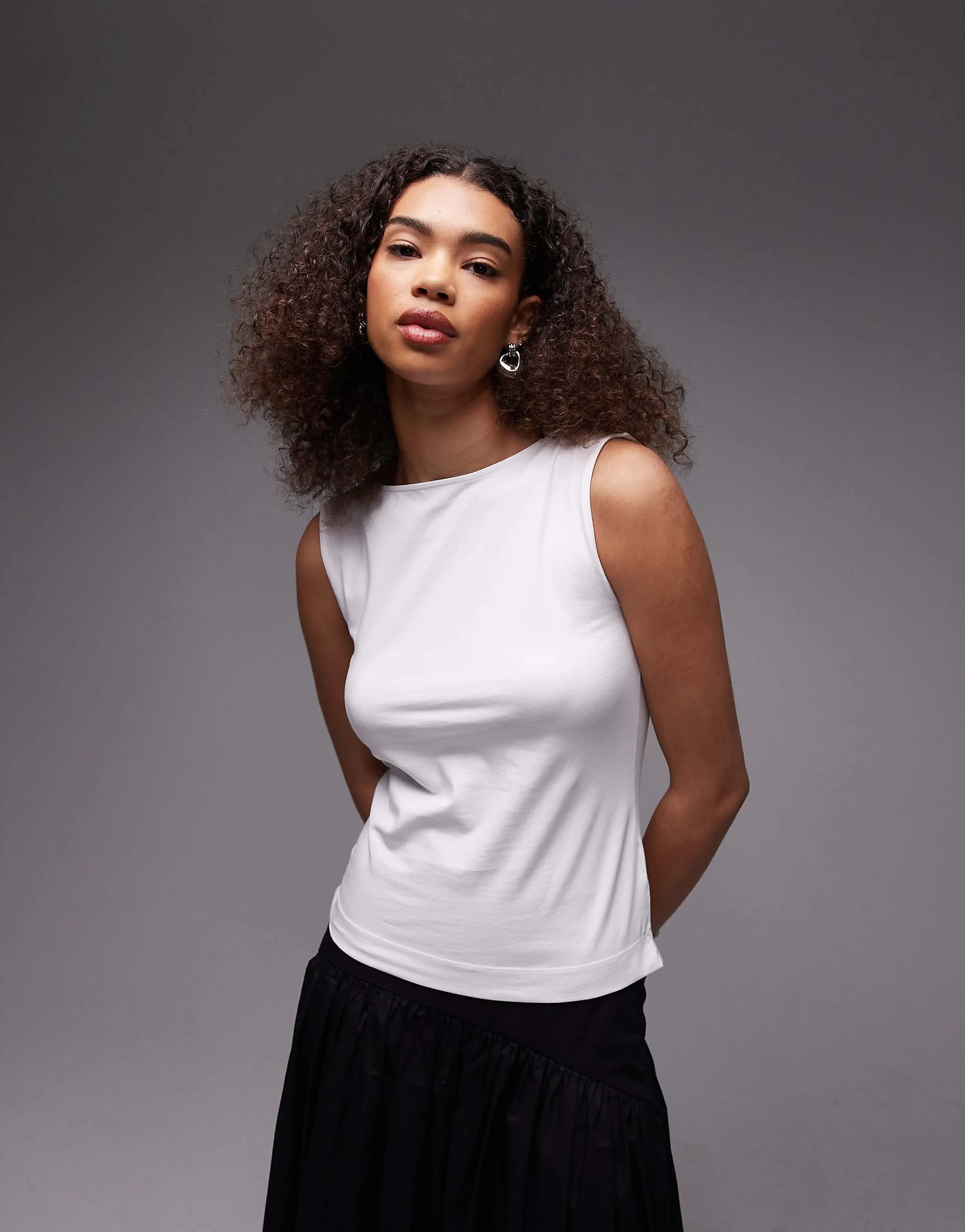 ARKET jersey boat neck tank top in white