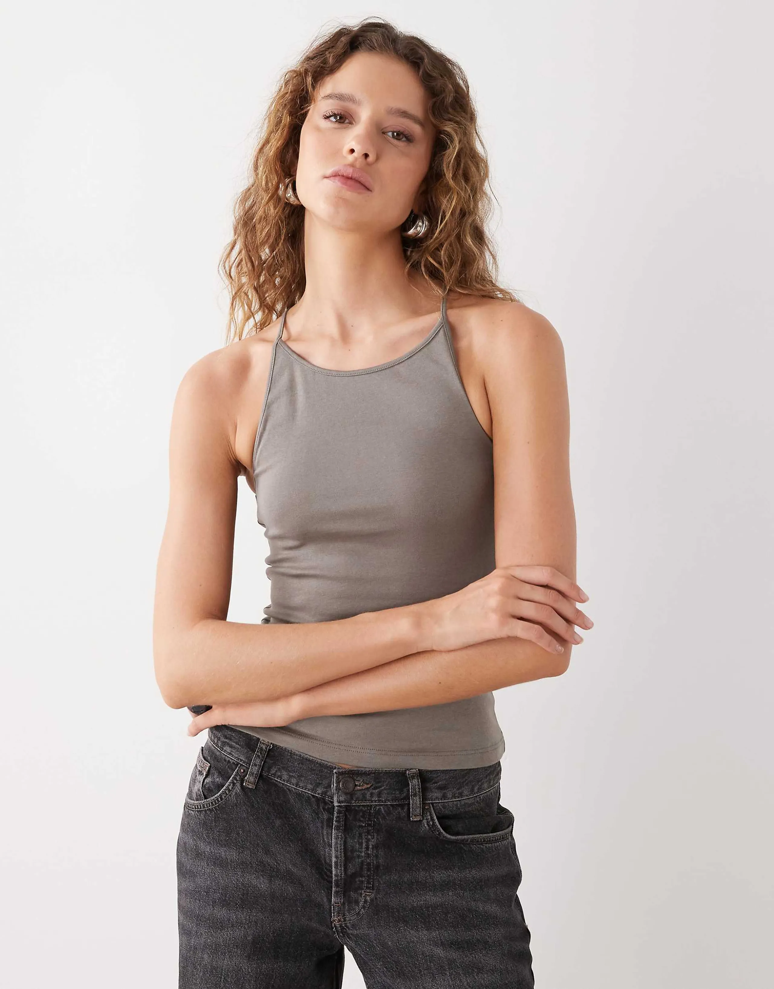 Weekday slim fit racer back tank top in gray