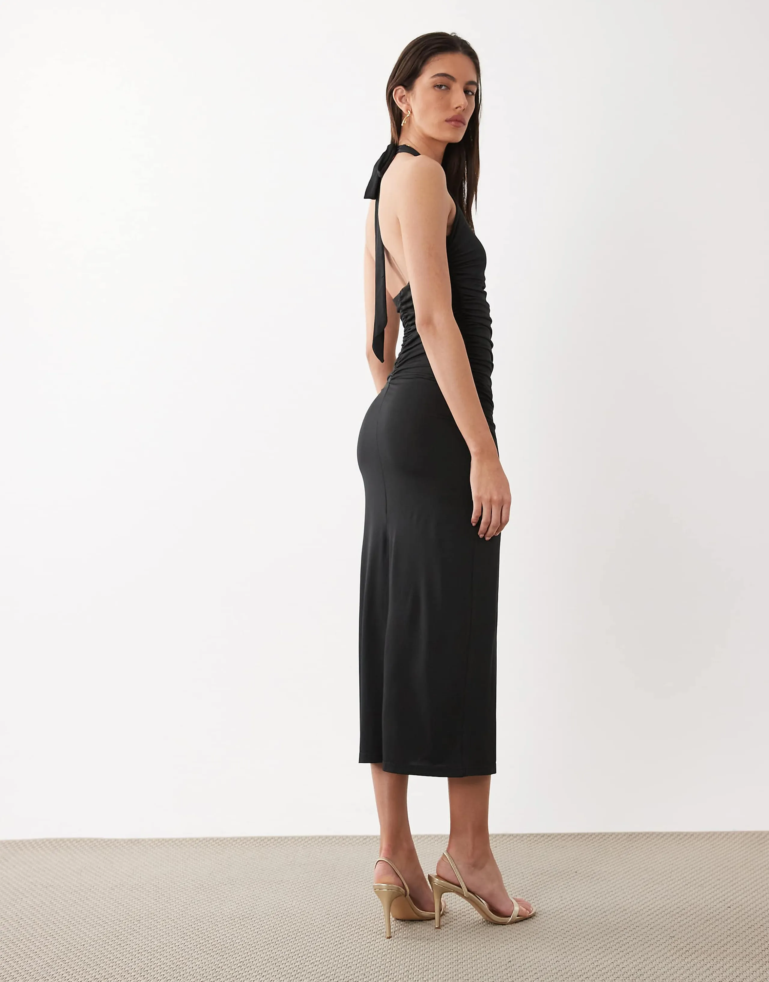ONLY halterneck slinky midaxi dress in black