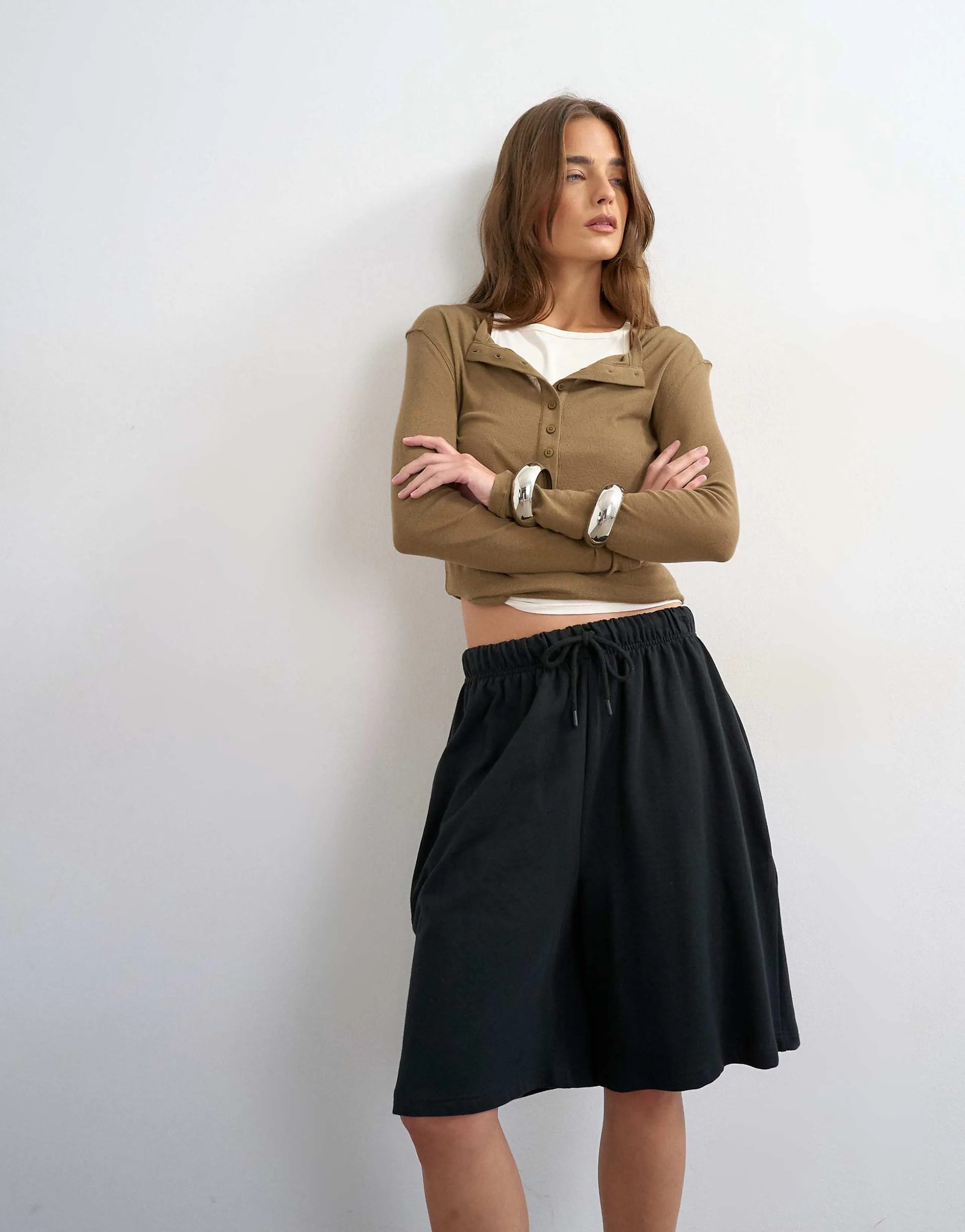 Topshop washed longline tie detail shorts in black