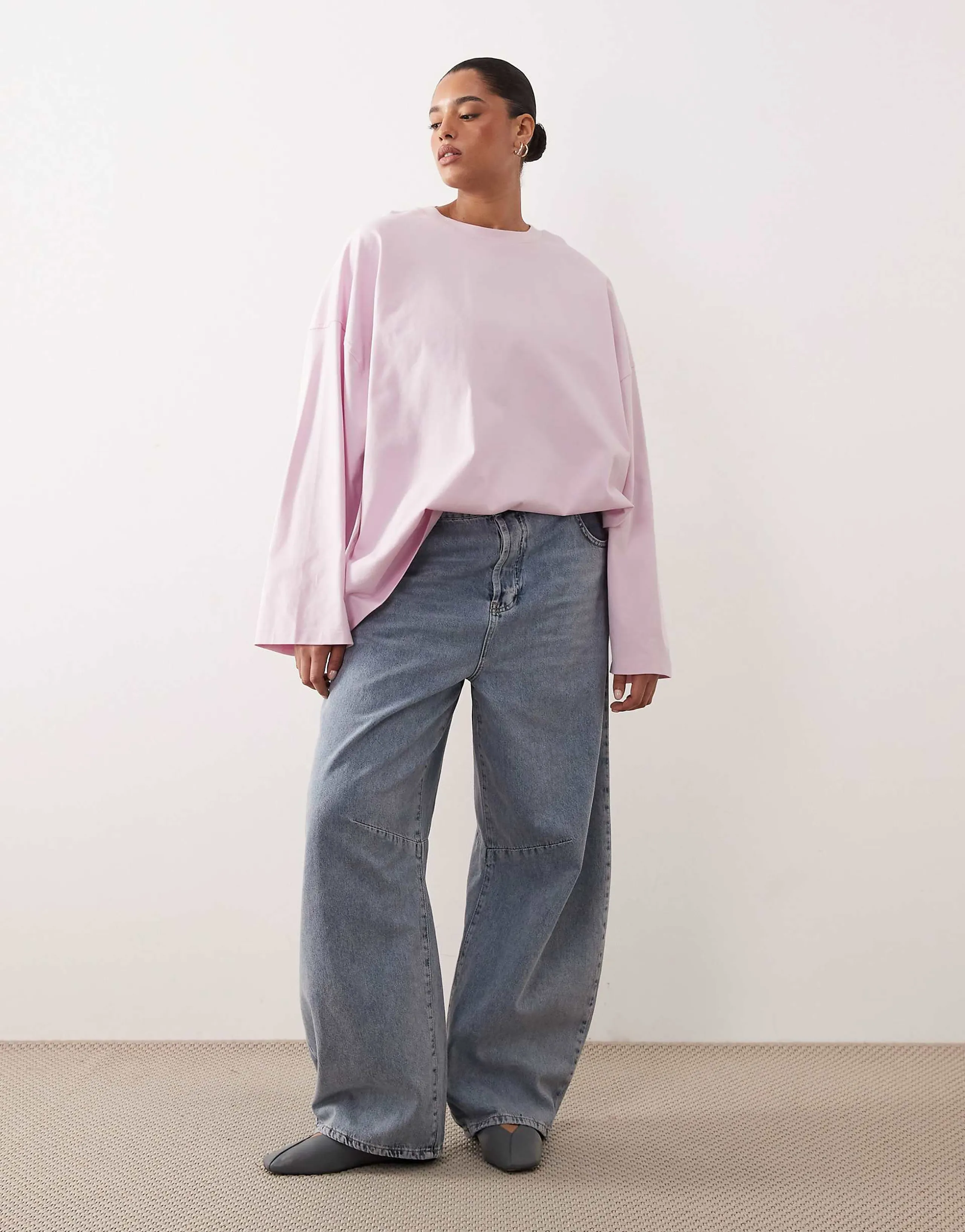 ARRANGE cotton oversized long sleeve T-shirt in light pink