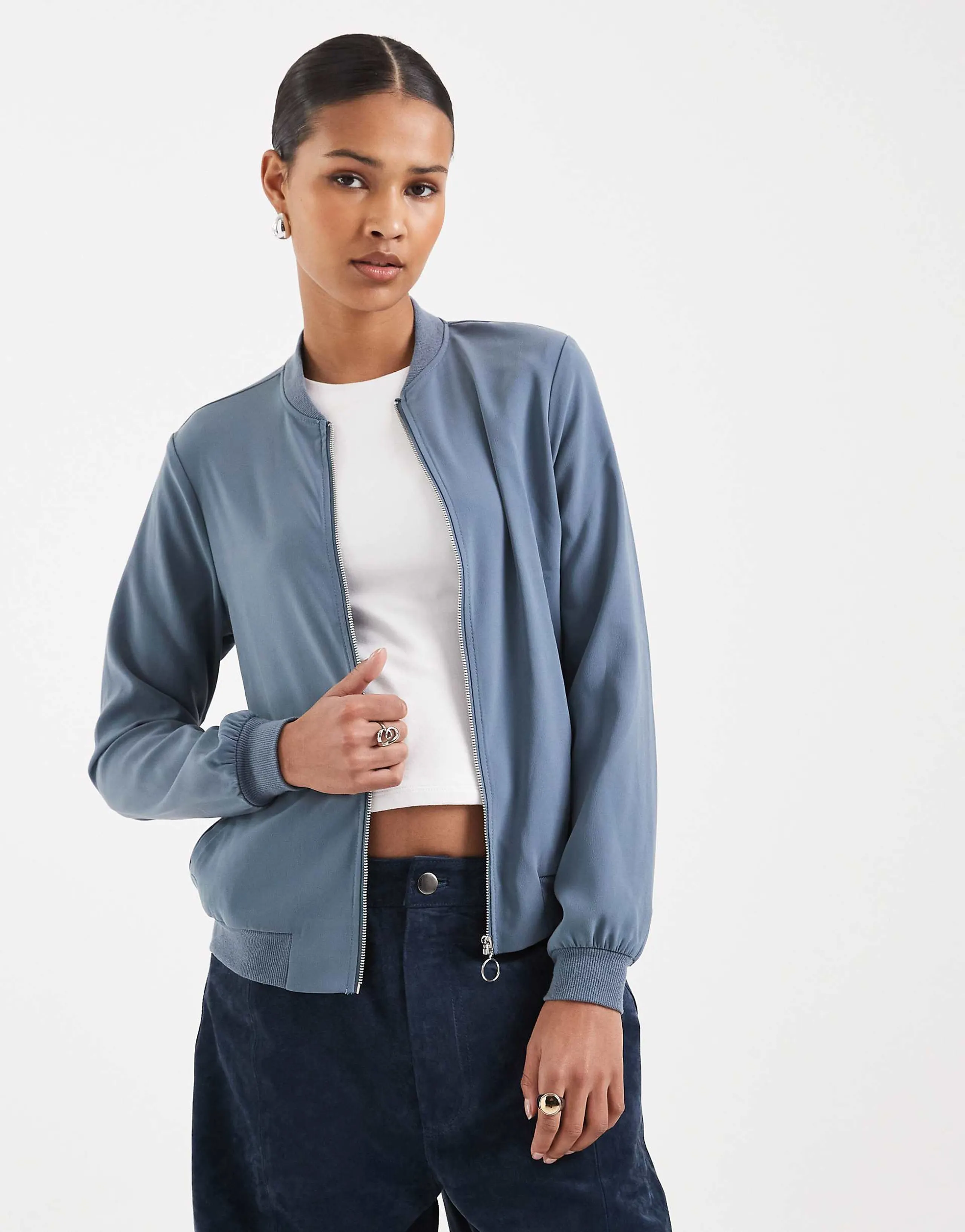 Vero Moda lightweight zip front bomber jacket in china blue