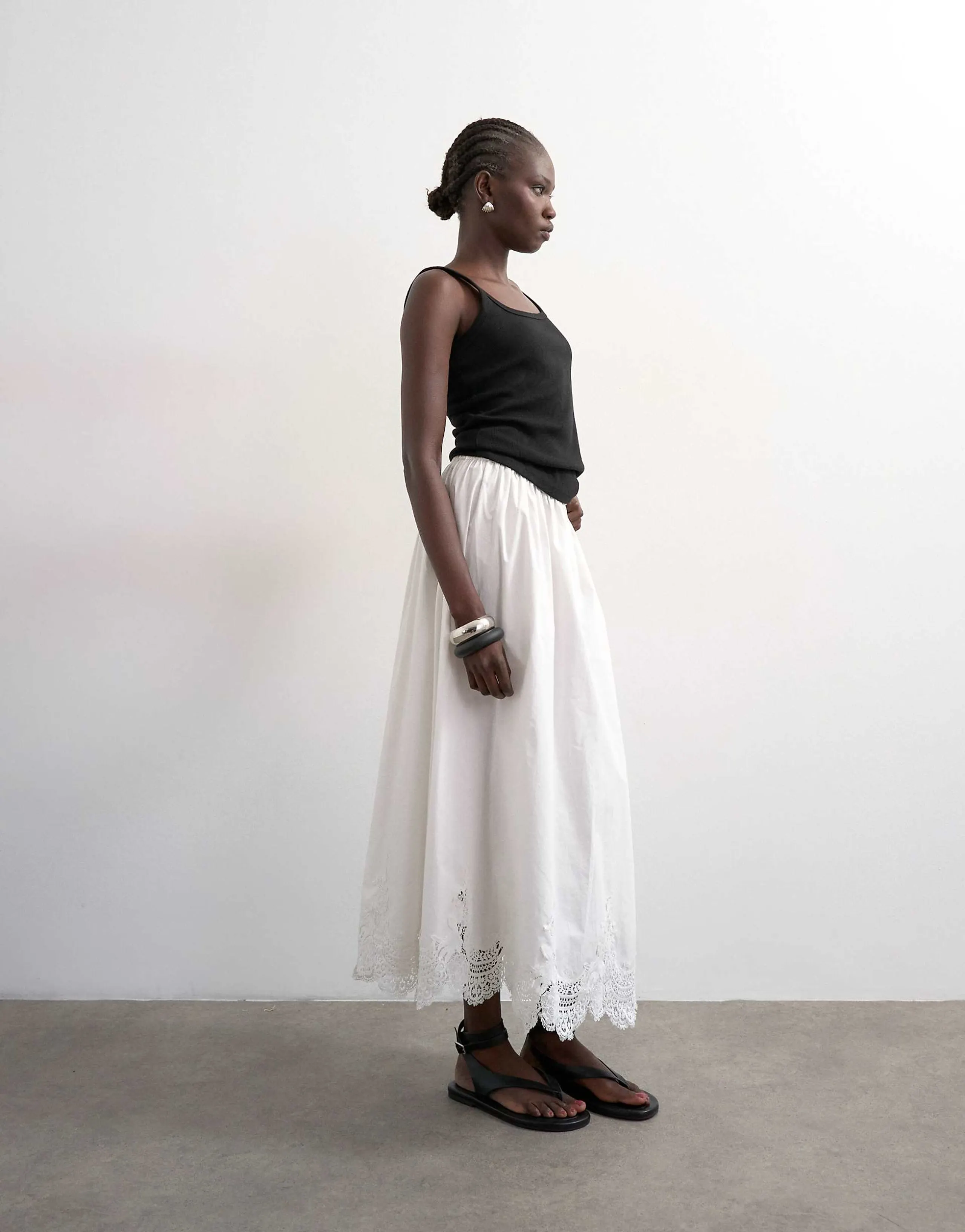 Topshop lace hem full circle maxi skirt in ivory