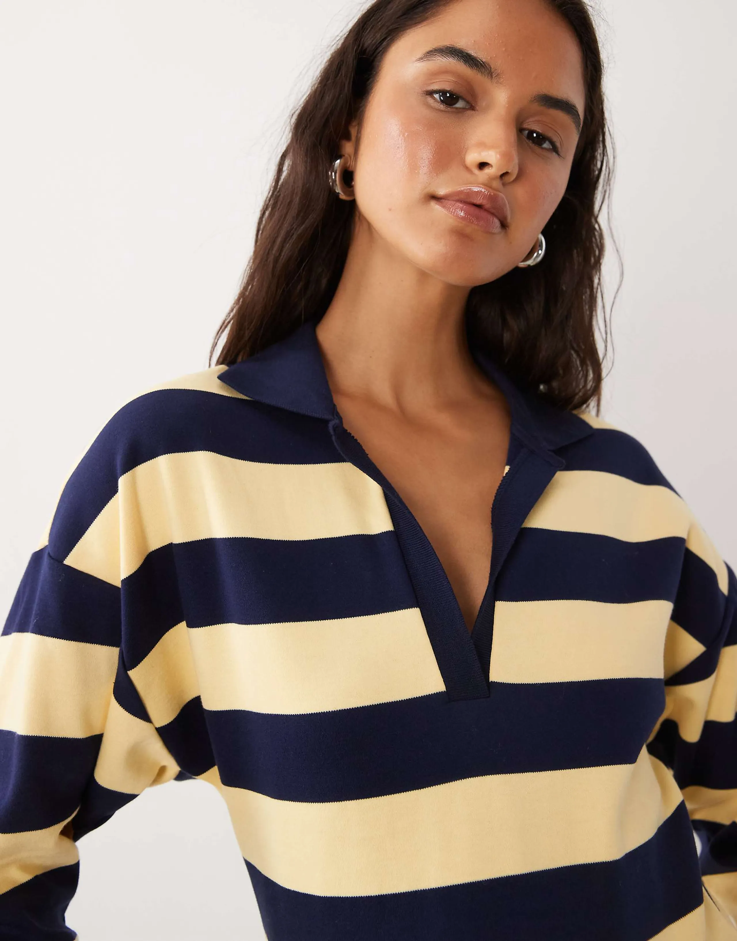 Mango long sleeve polo top in yellow & blue stripes