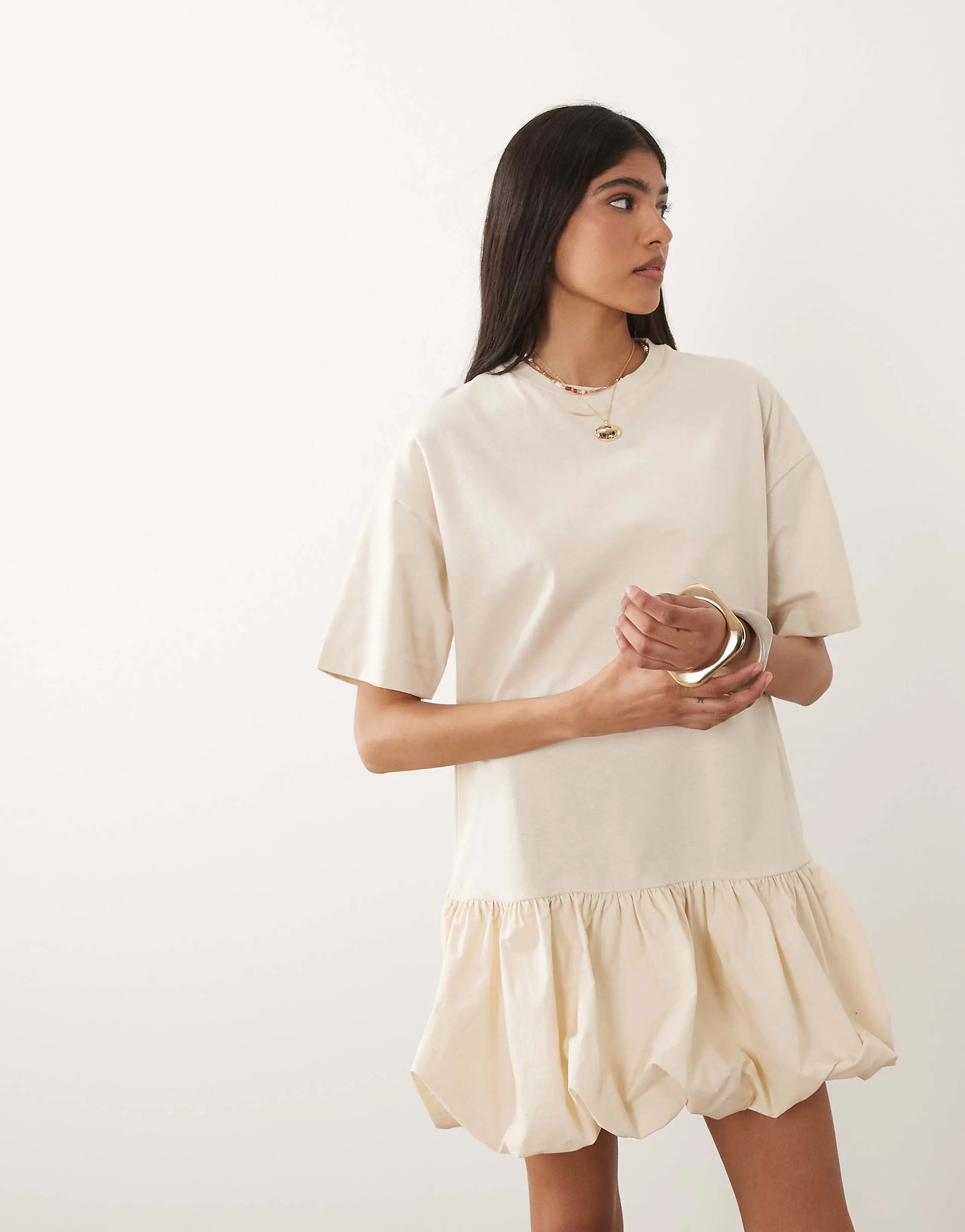 Miss Selfridge drop waist bubble hem mini dress in vanilla