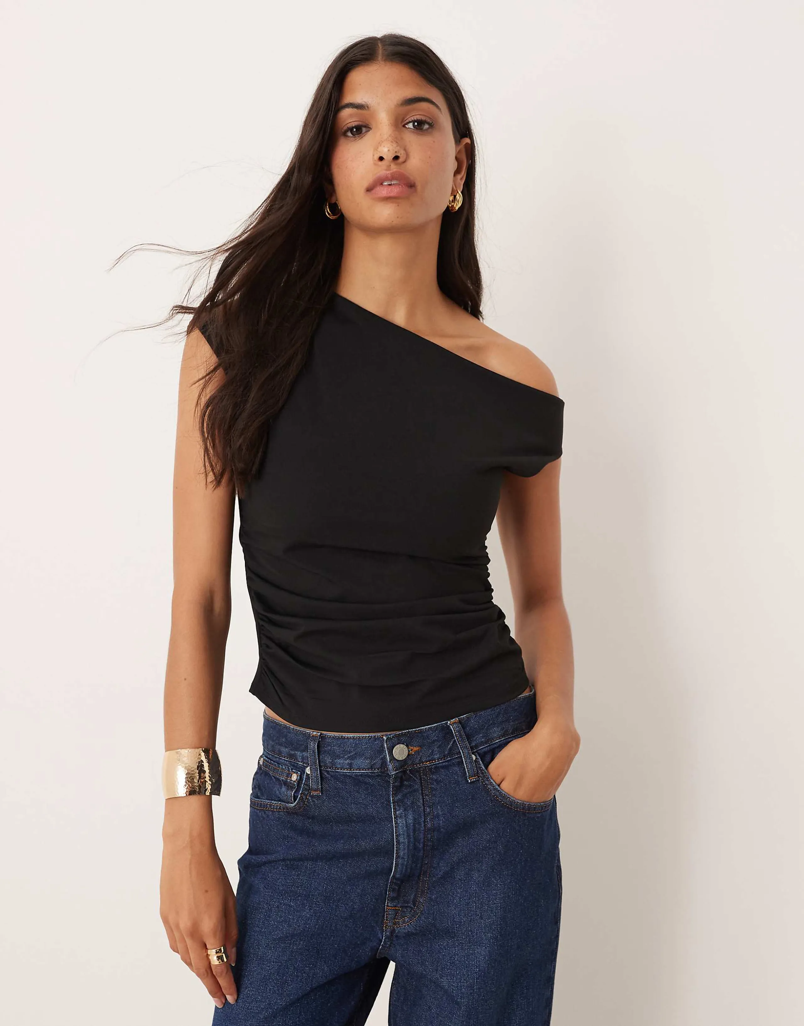 ASOS DESIGN off shoulder ruched detail top in black