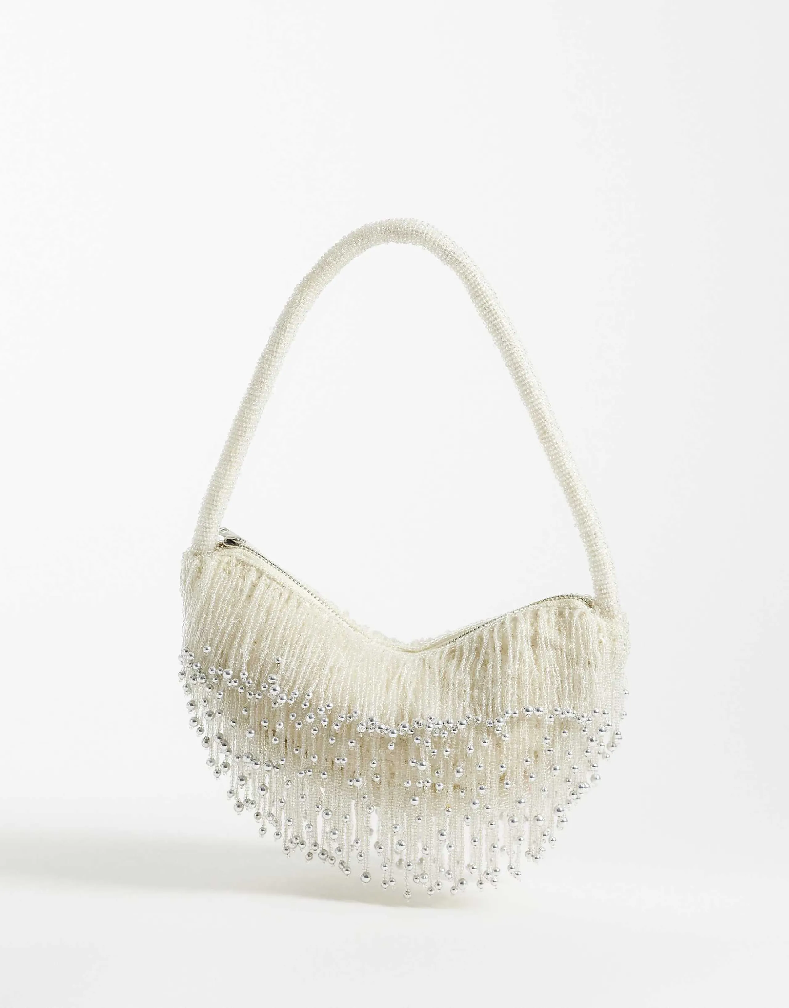 ASOS DESIGN embellished drop tassel shoulder bag in cream