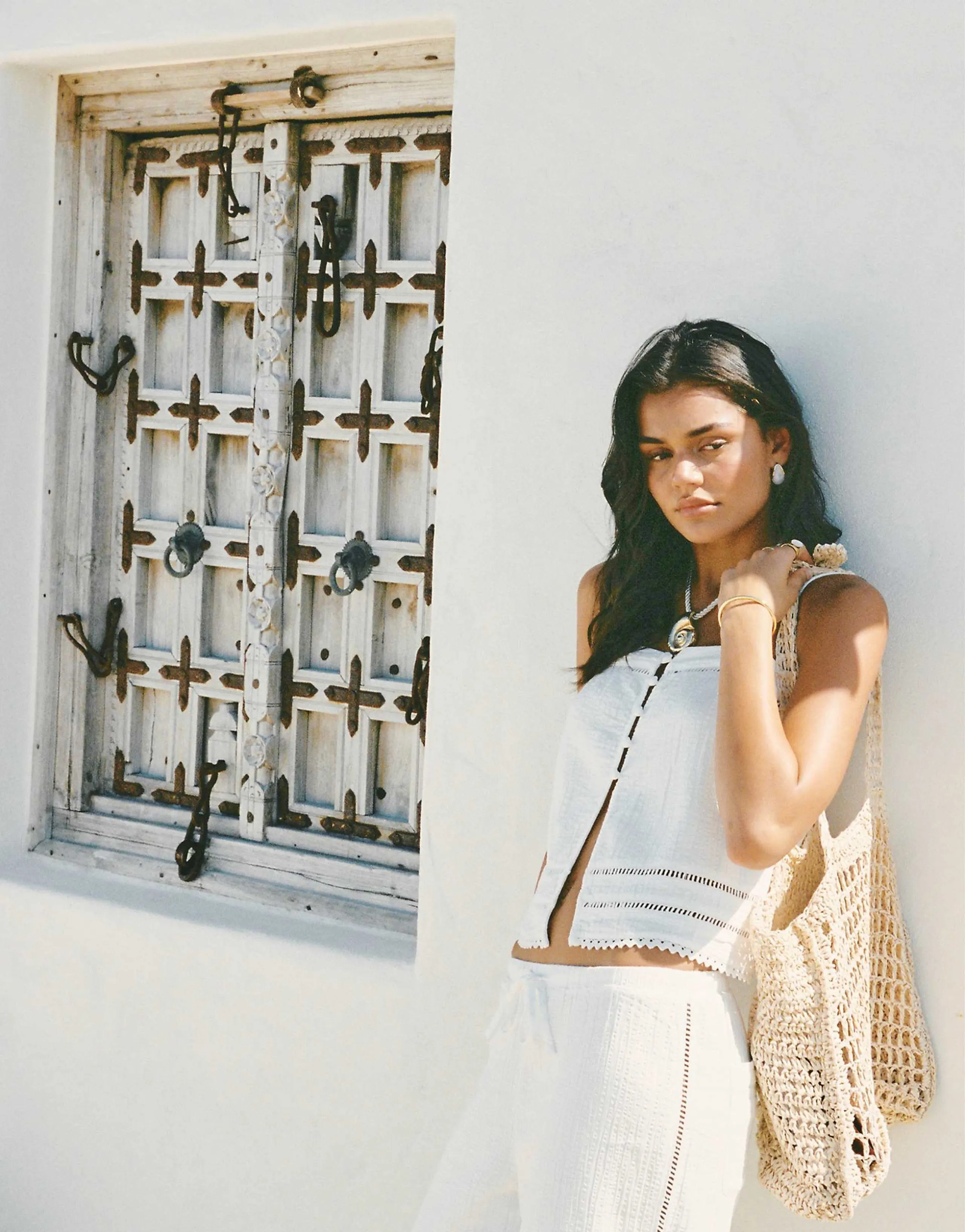 Rhythm scallop trim cami top in white