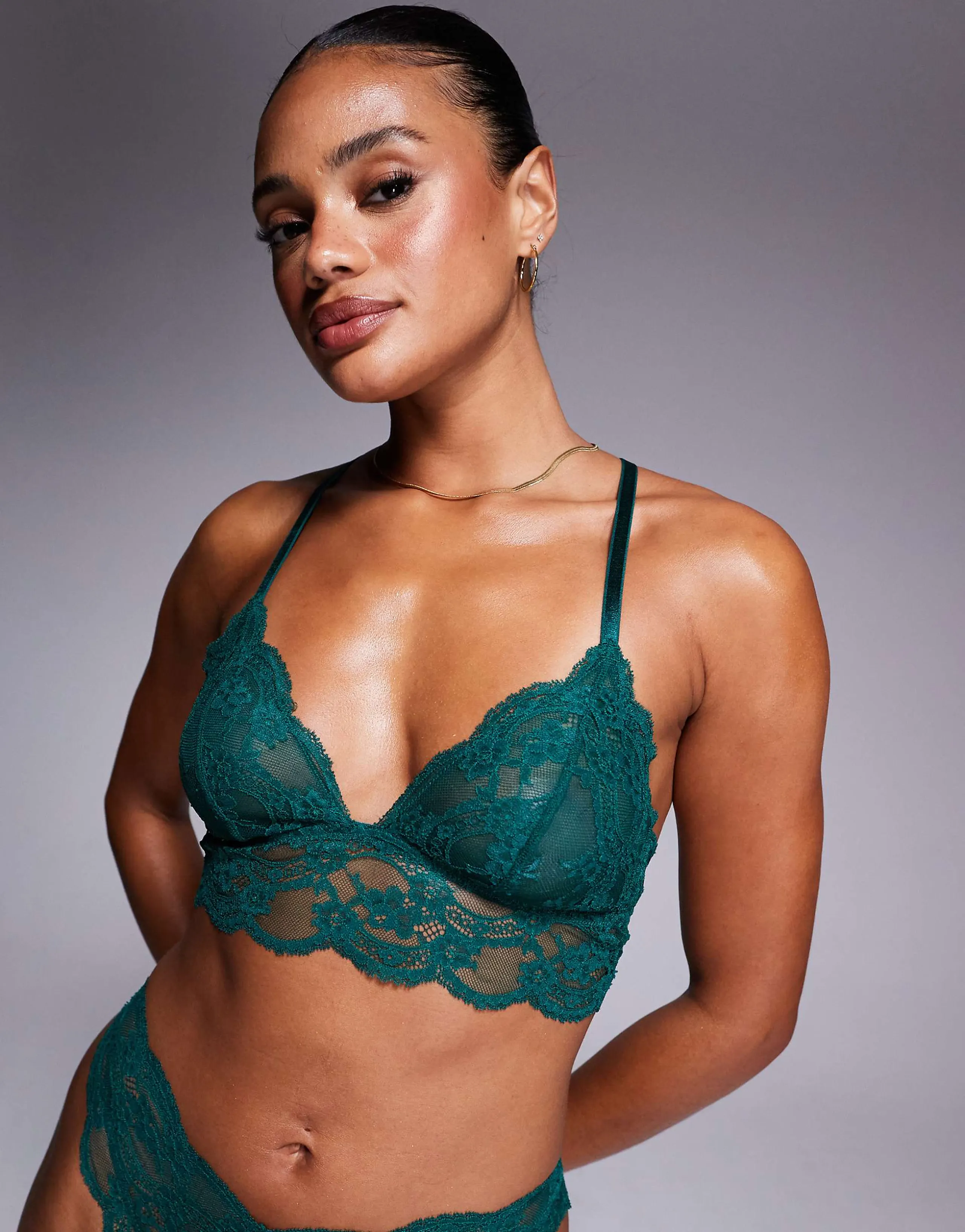 ASOS DESIGN Lola lace longline bralette in forest green