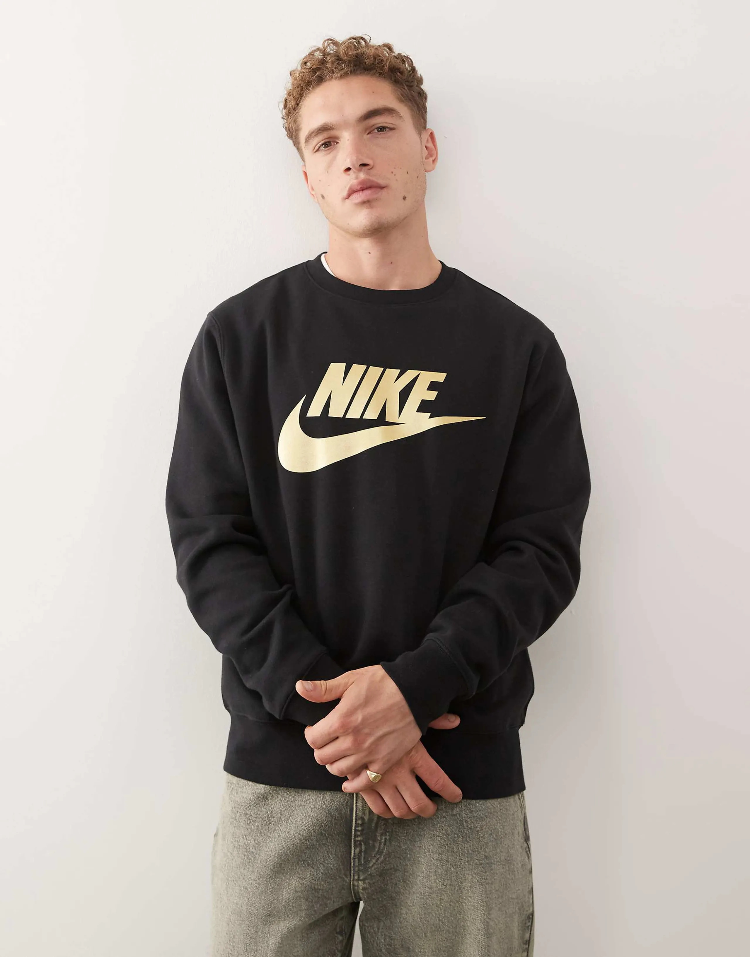 Nike Club metallic logo sweatshirt in black