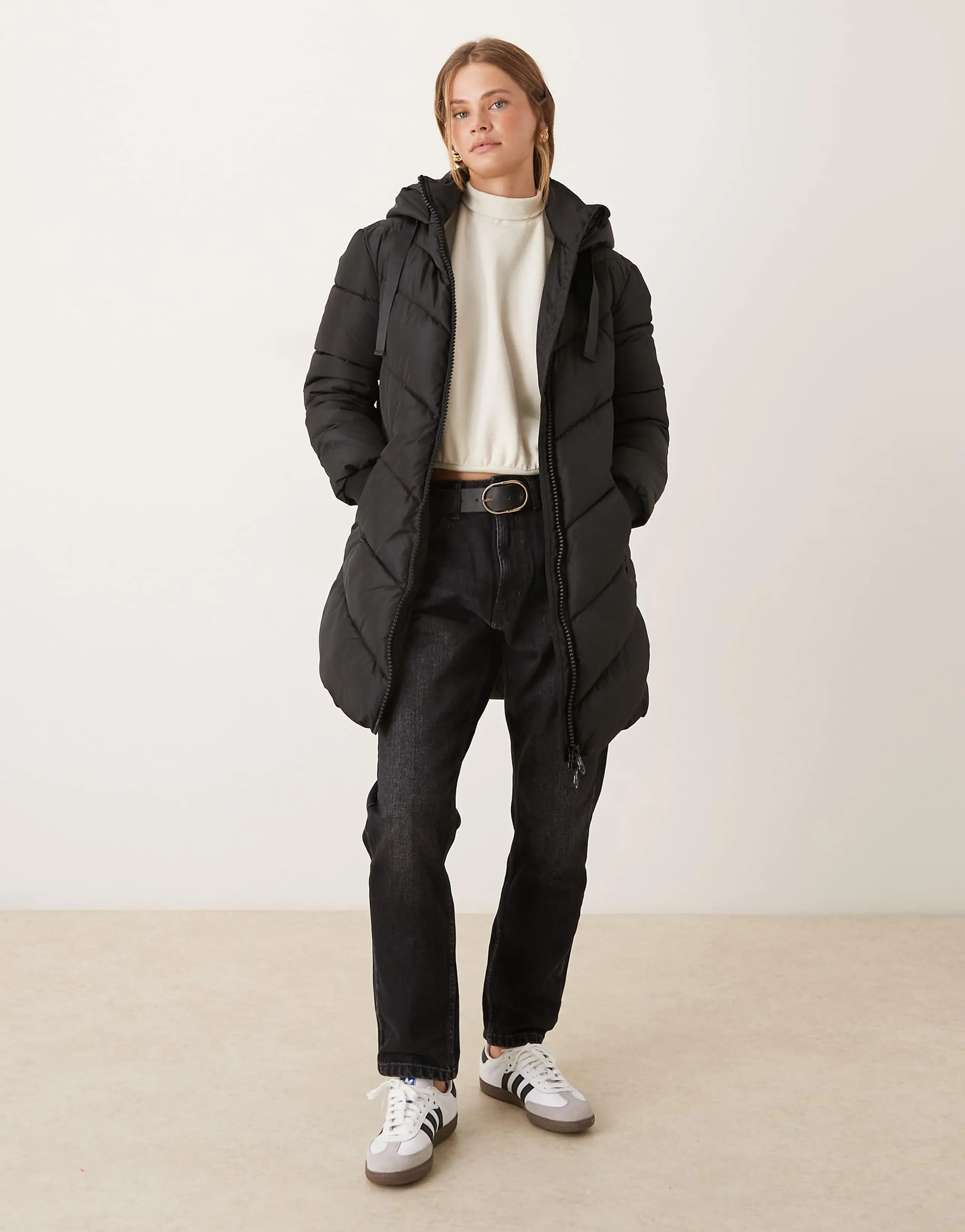 JDY chevron hooded padded coat black