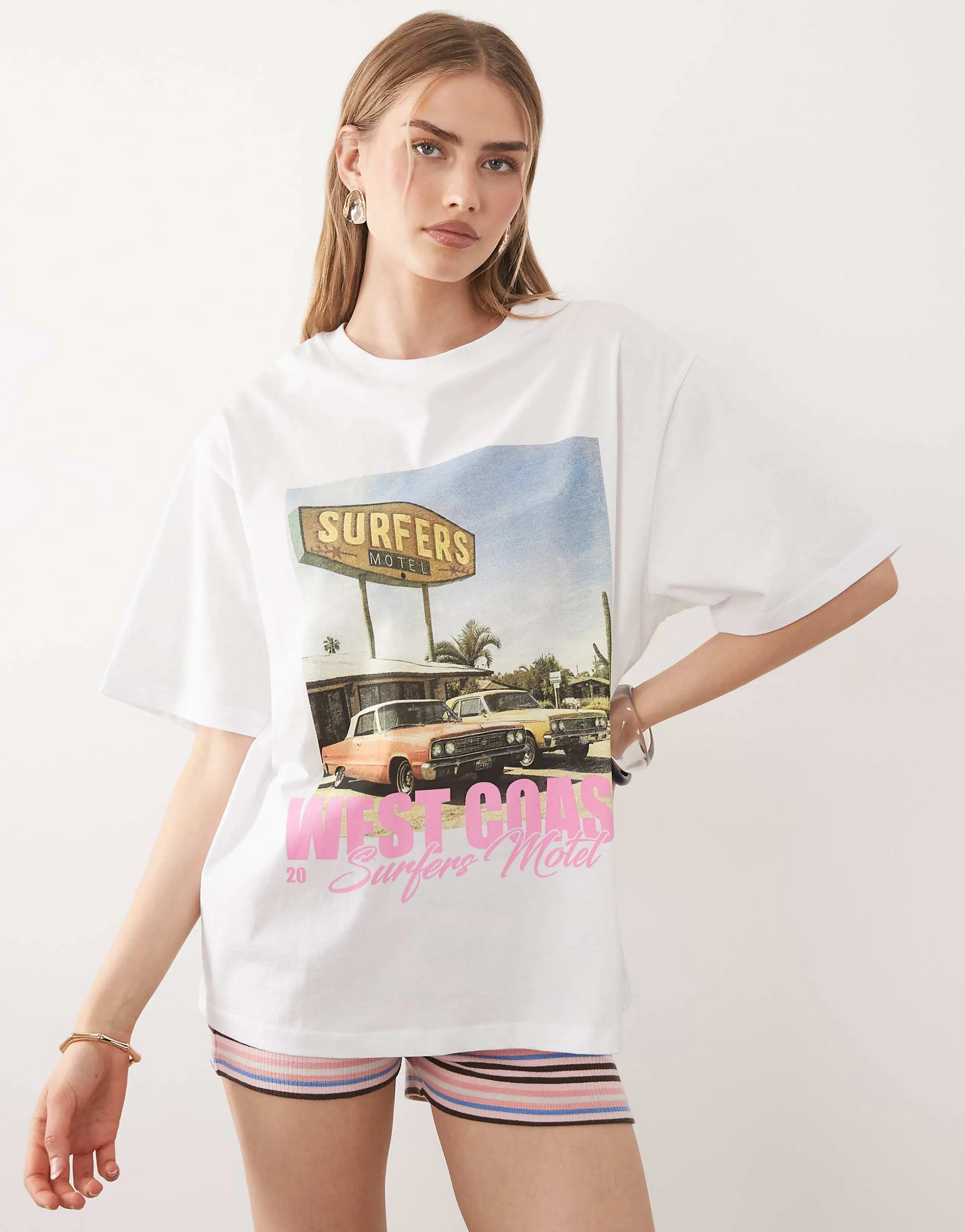 ASOS DESIGN oversized T-shirt with west coast graphic in white