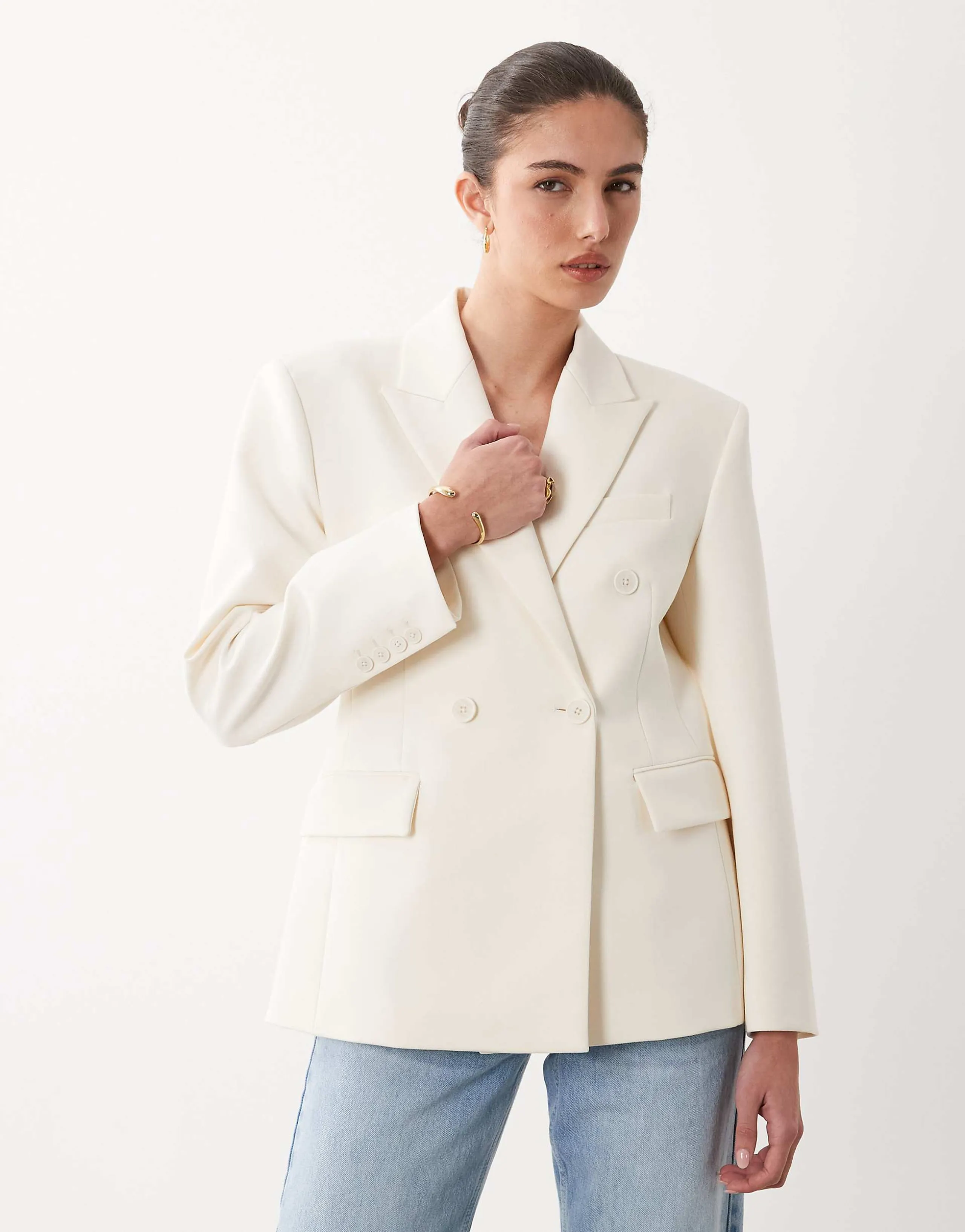 Mango statement shoulders blazer in cream