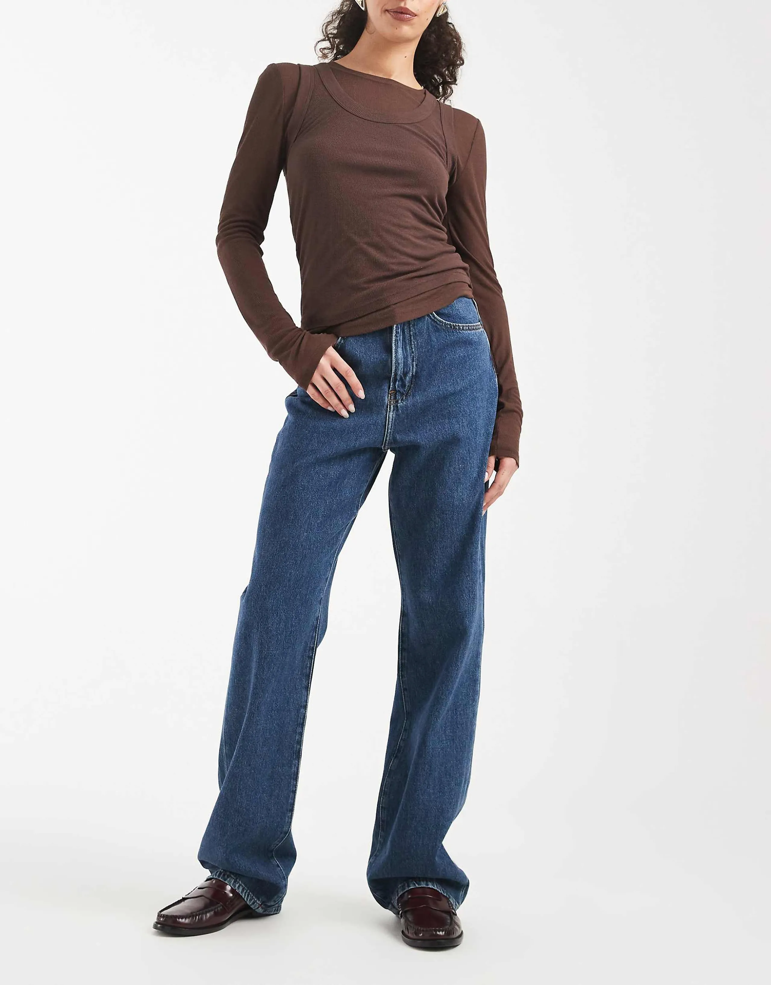 ONLY extra high waist wide leg jeans in mid blue