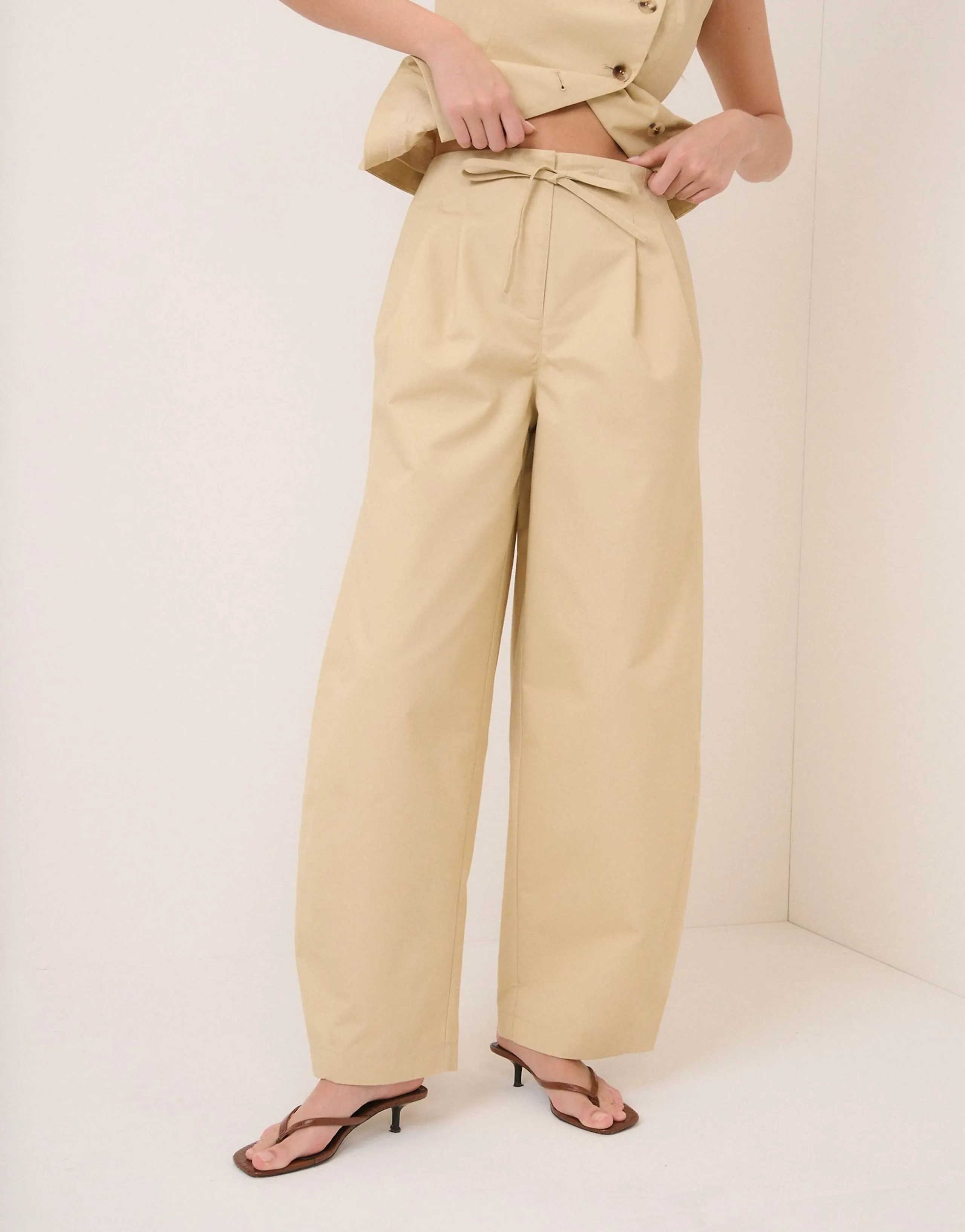 Nobody's Child cotton rich tailored barrel leg pants in natural