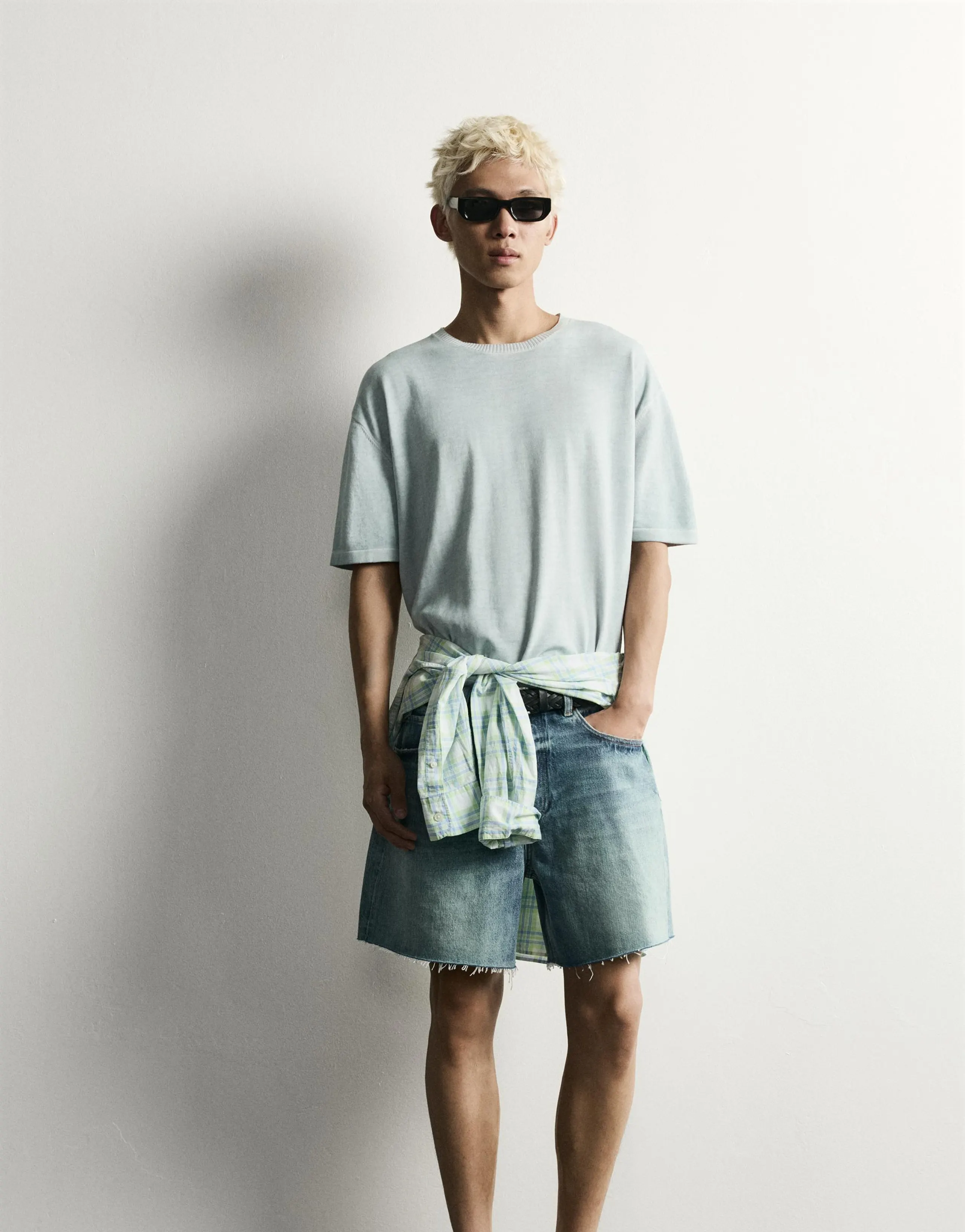 WASHED-EFFECT KNIT T-SHIRT