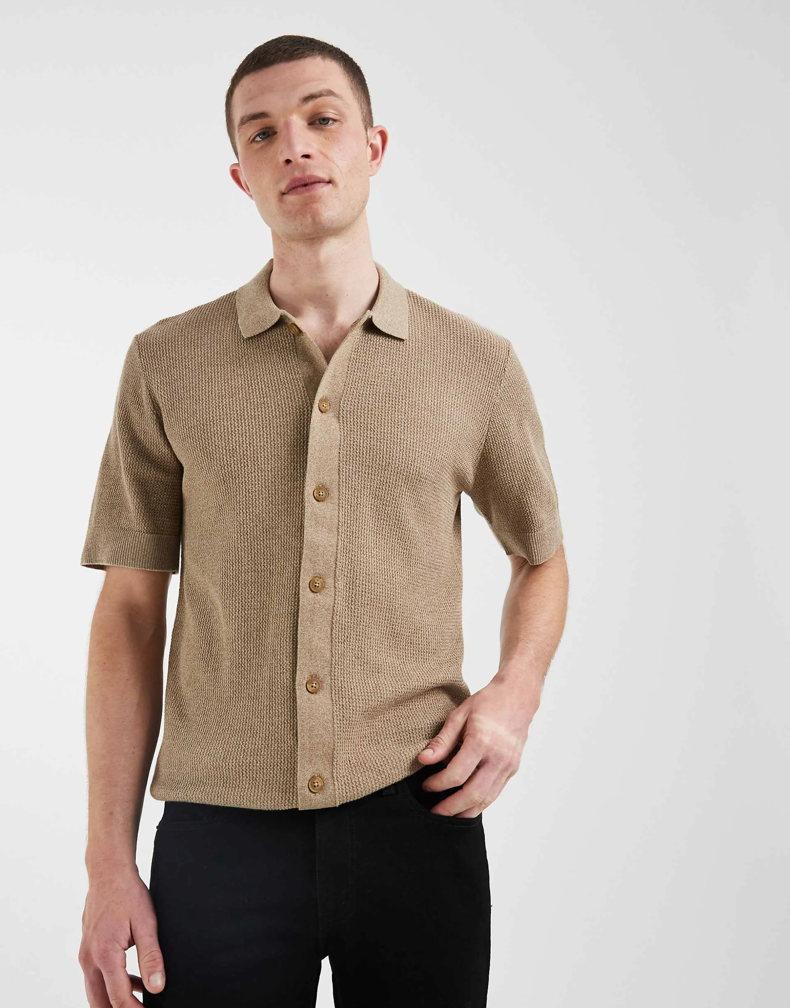 BLEND 100% cotton regular fit knit polo in brown stripes