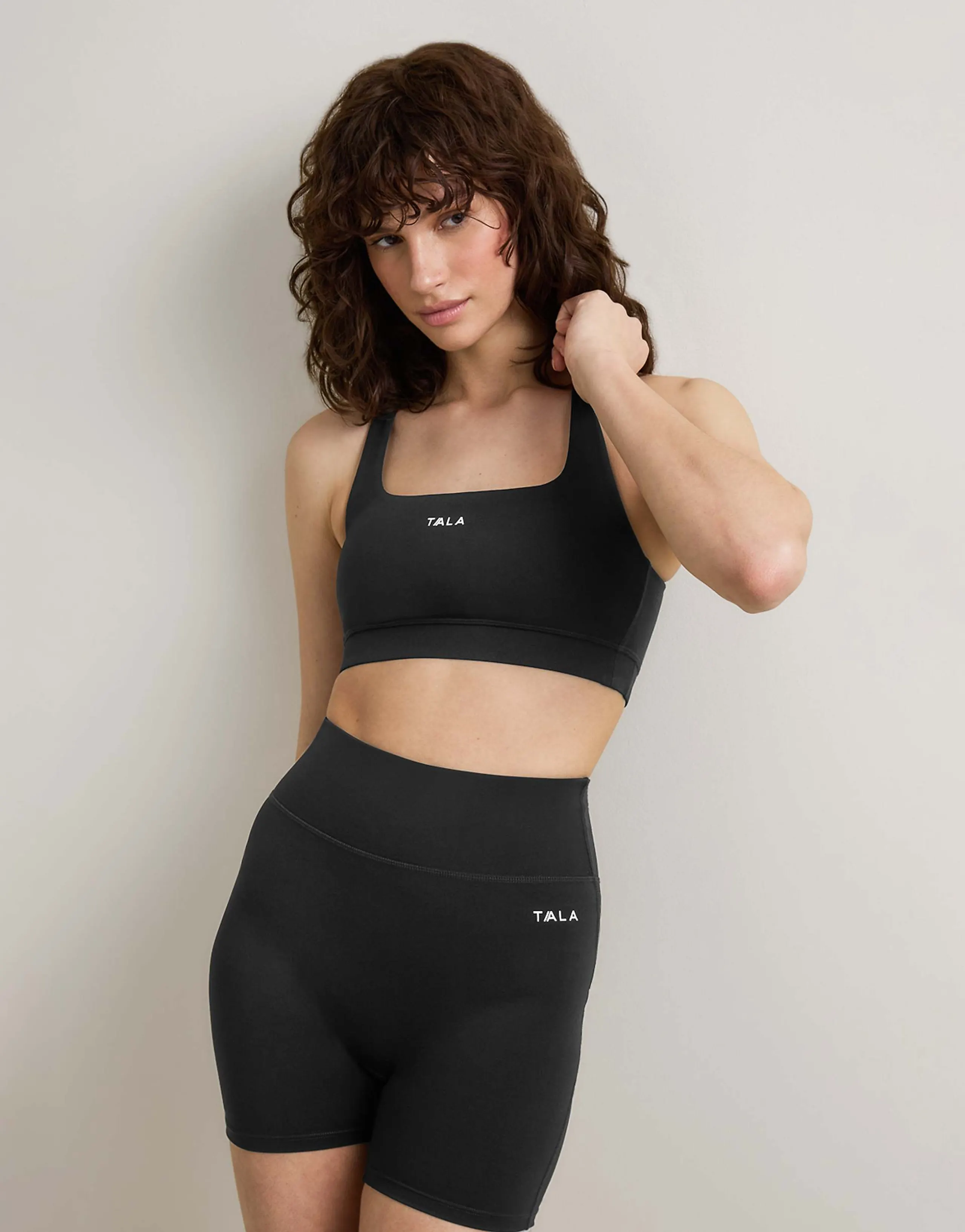 TALA SkinLuxe crossback sports bra in shadow black