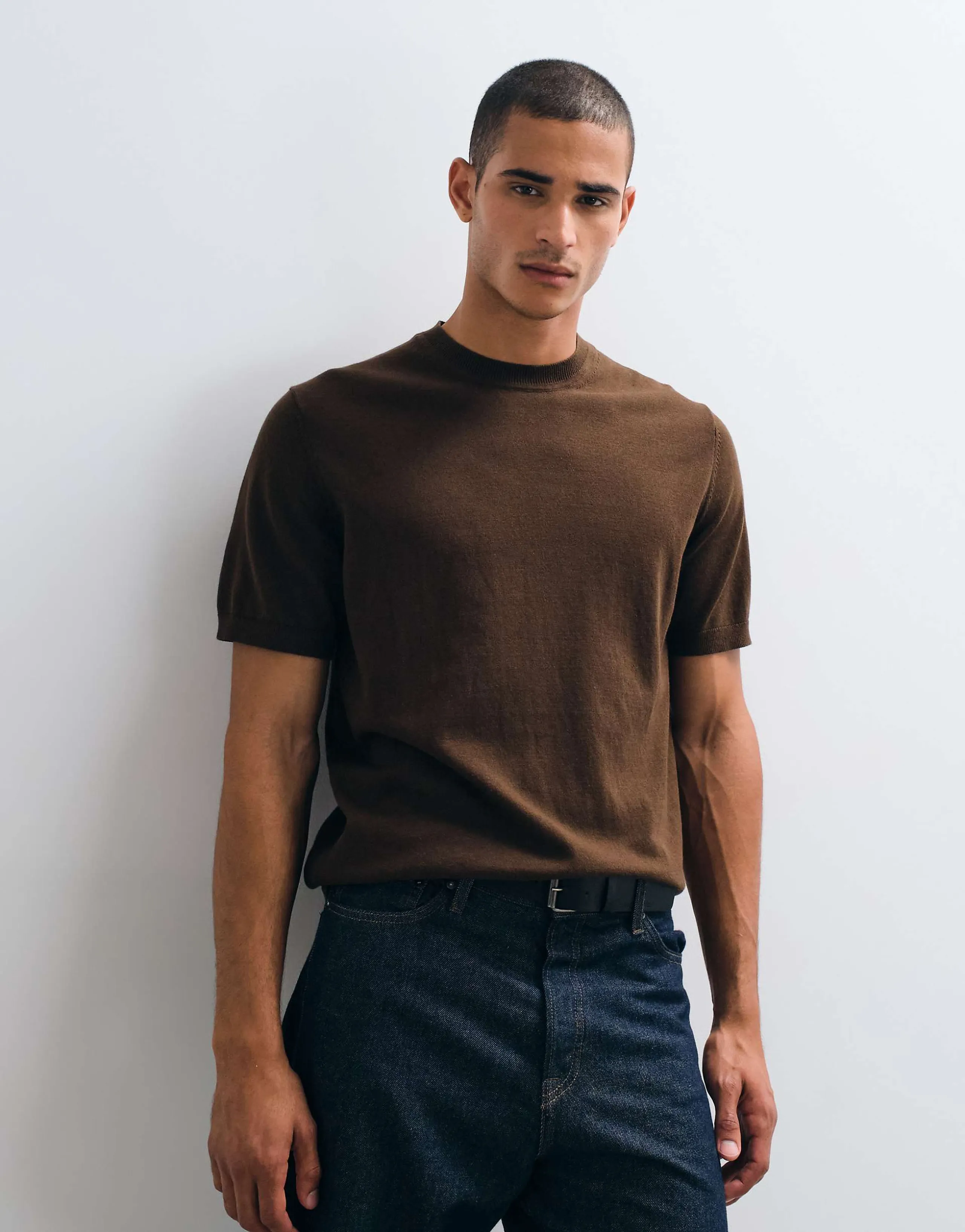 ASOS DESIGN Essential relaxed fine-knit crew-neck t-shirt in brown