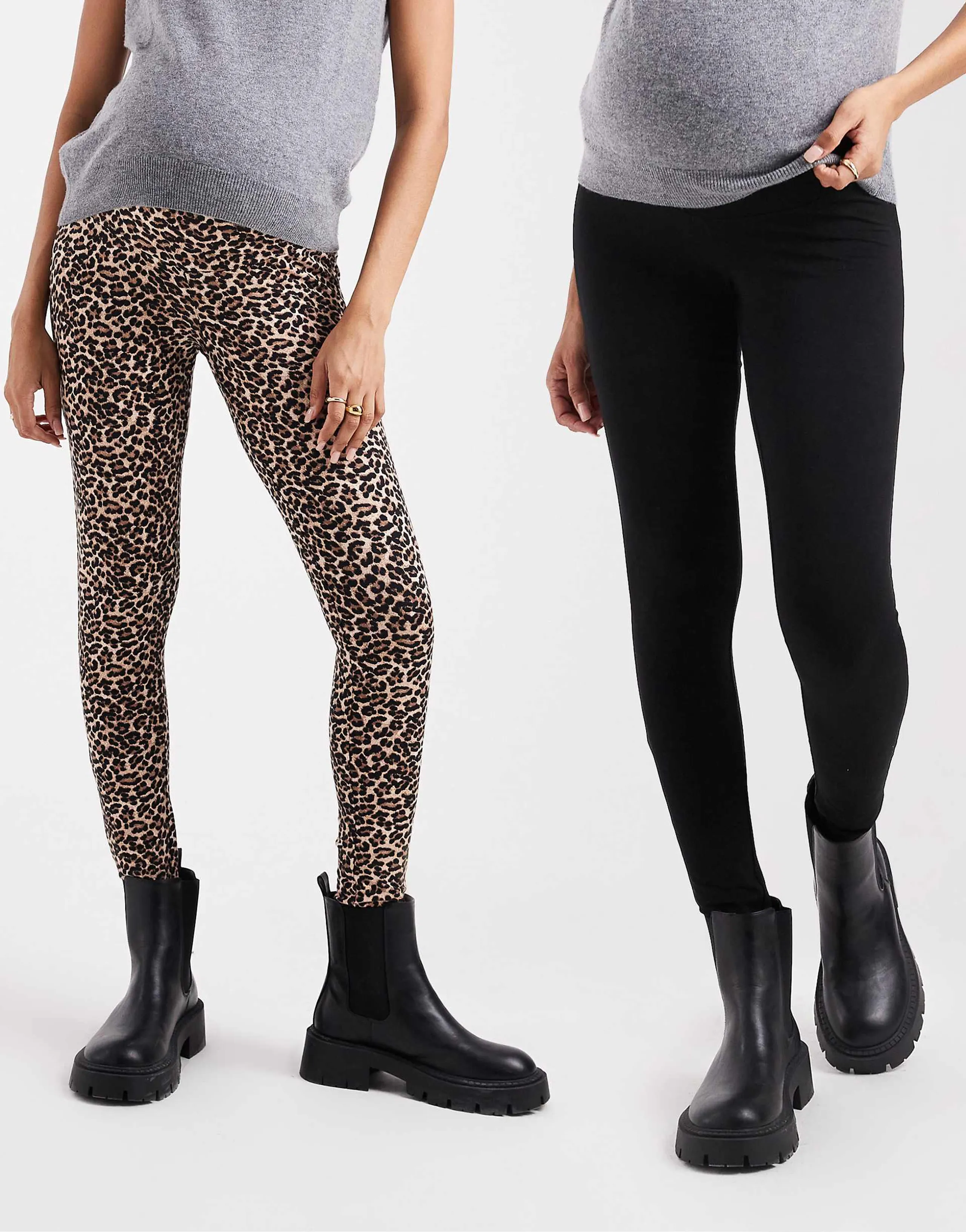 ONLY Maternity 2-pack leggings in black & animal print