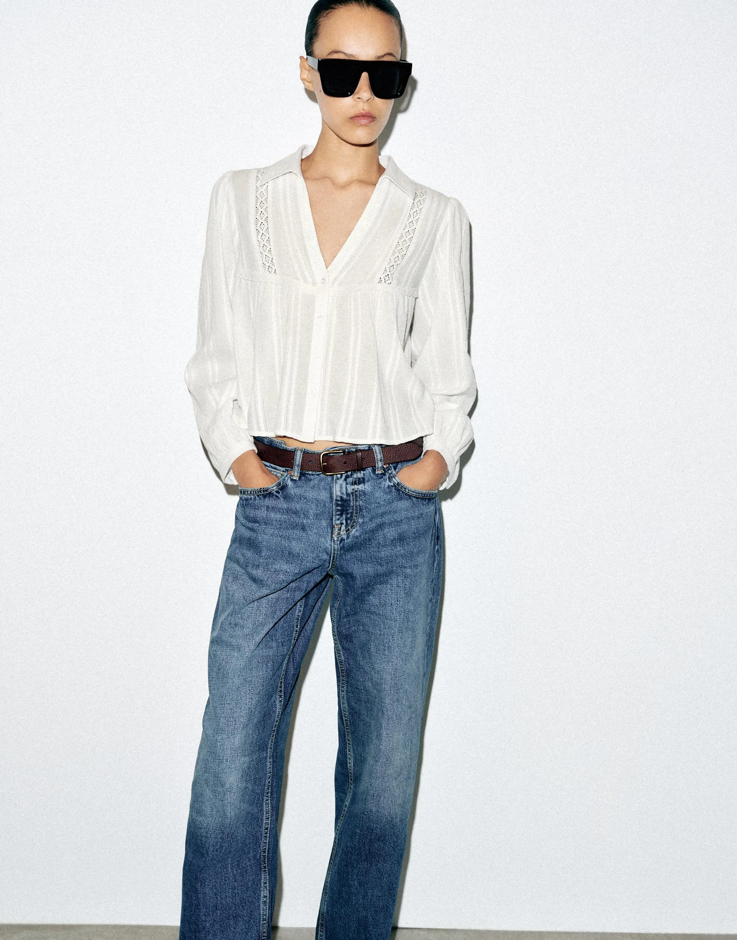 CROPPED LACE TRIM SHIRT
