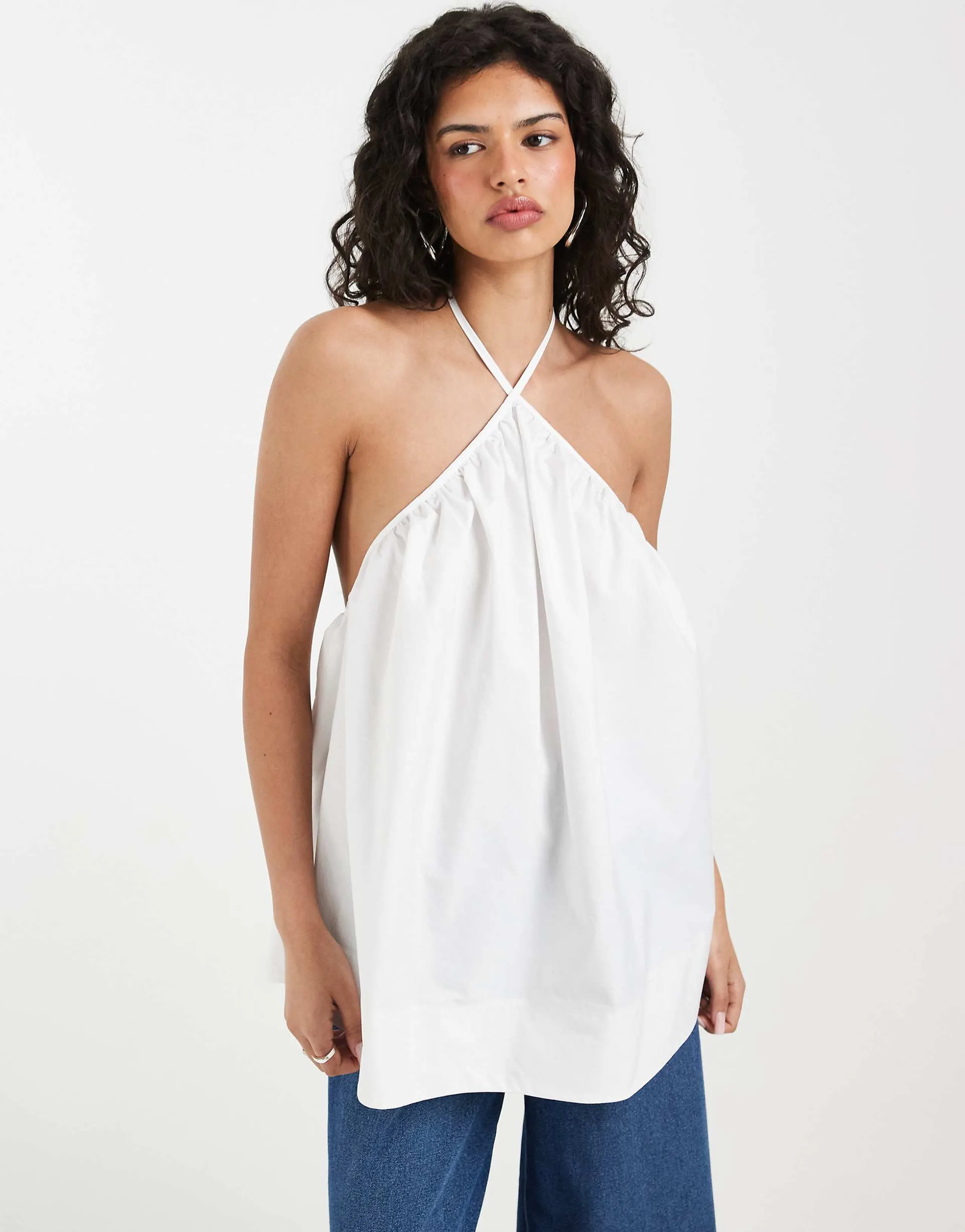 ASOS DESIGN trapeze halter top in white poplin