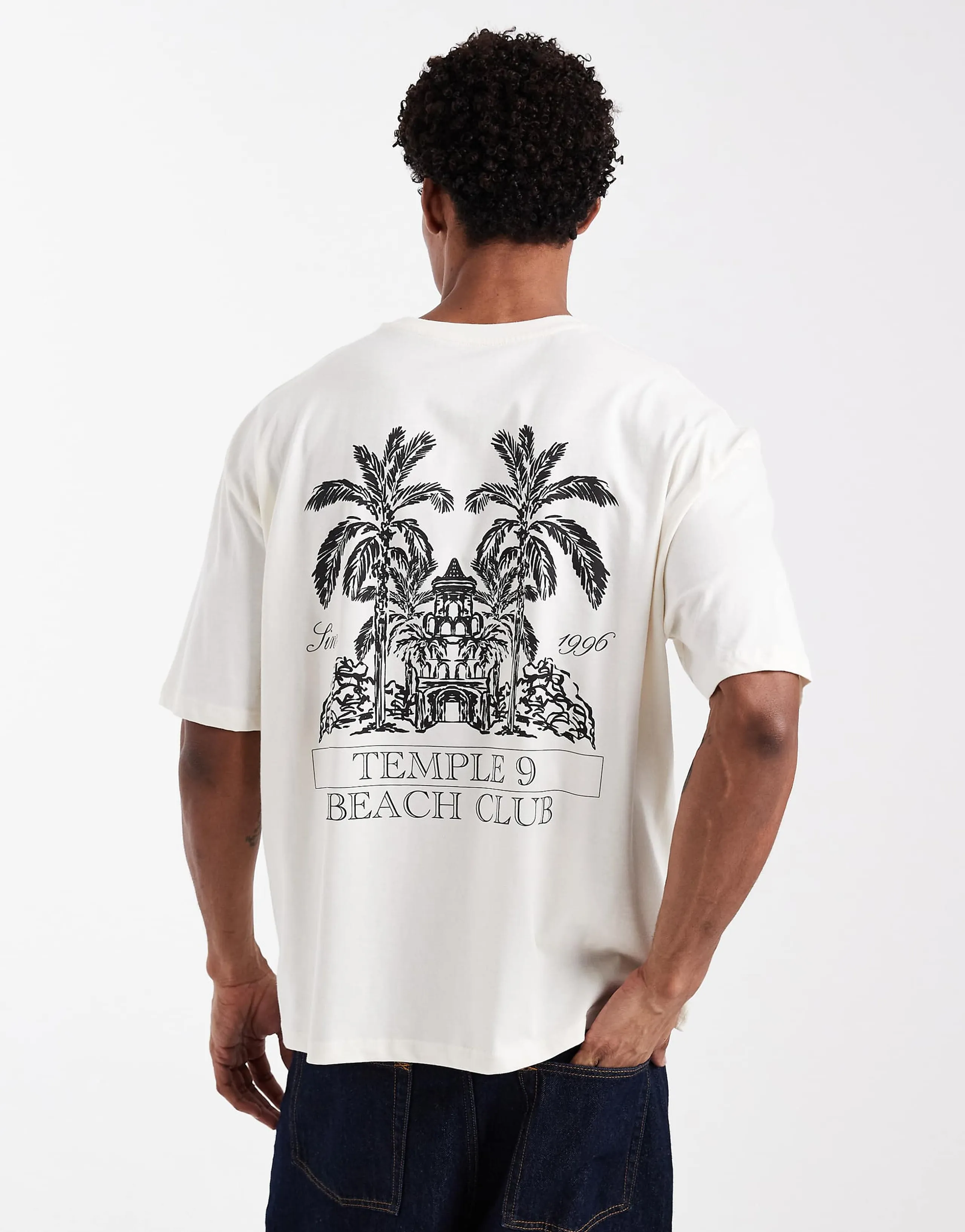 ASOS DESIGN boxy oversized t-shirt with palm tree graphic in off white