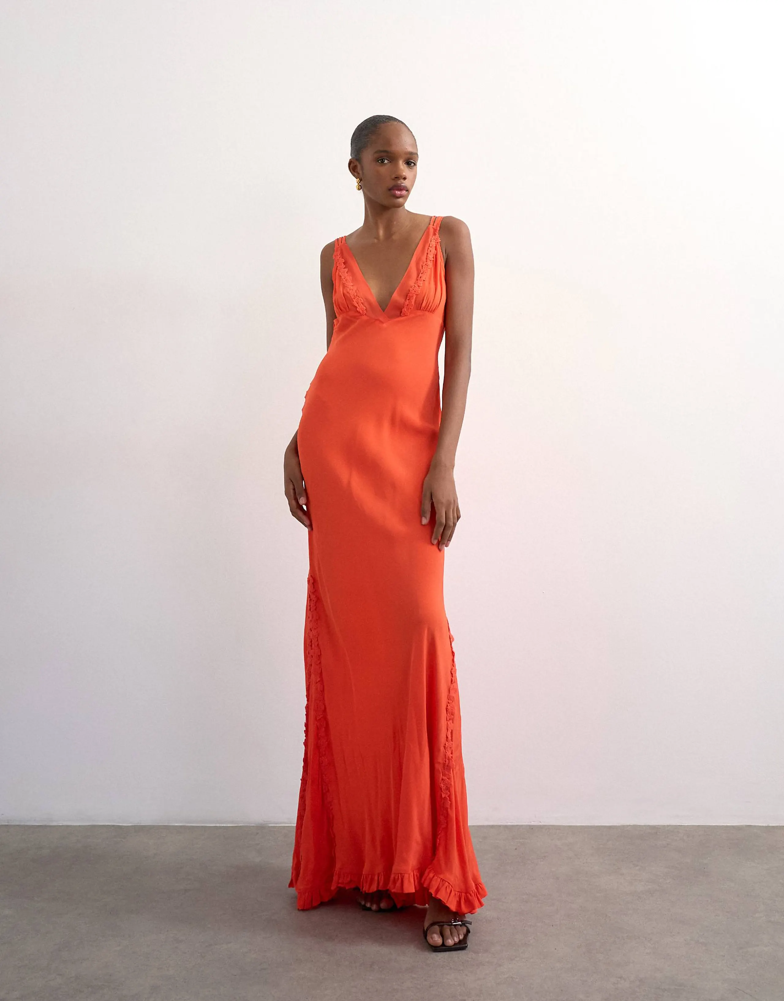 Topshop embroidered occasion maxi dress in orange