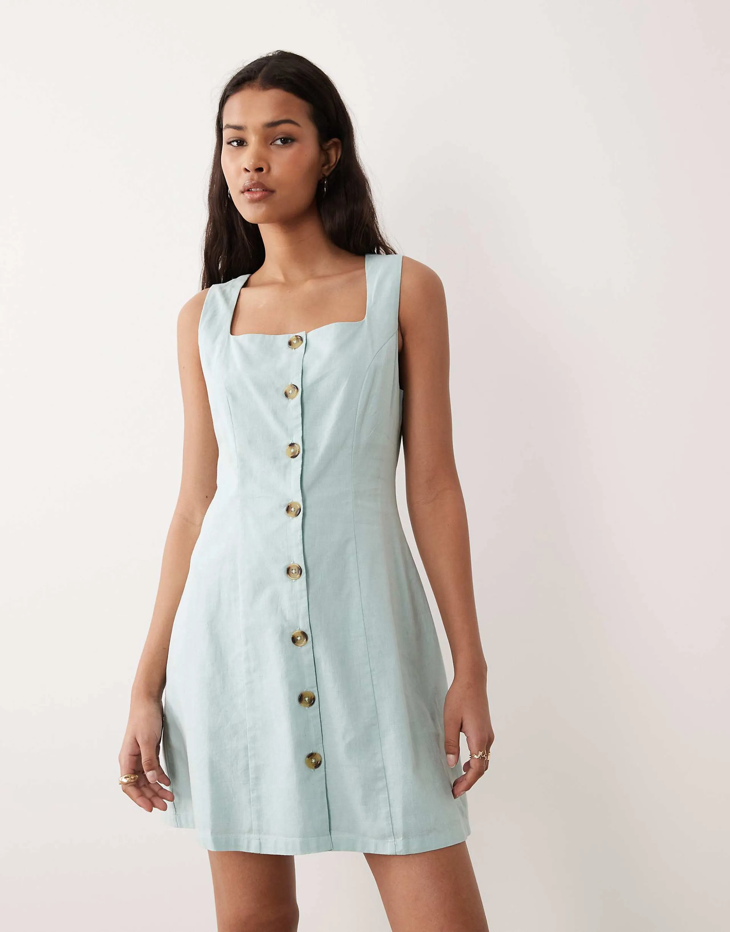 Nobody's Child Rosie square neck mini dress with button front in mint green