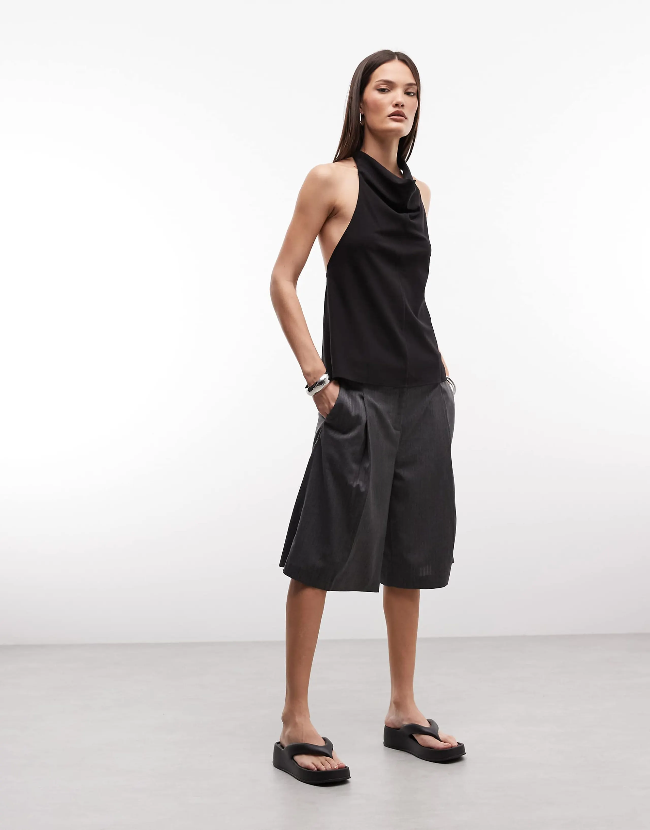 Weekday longline suiting shorts in dark gray melange