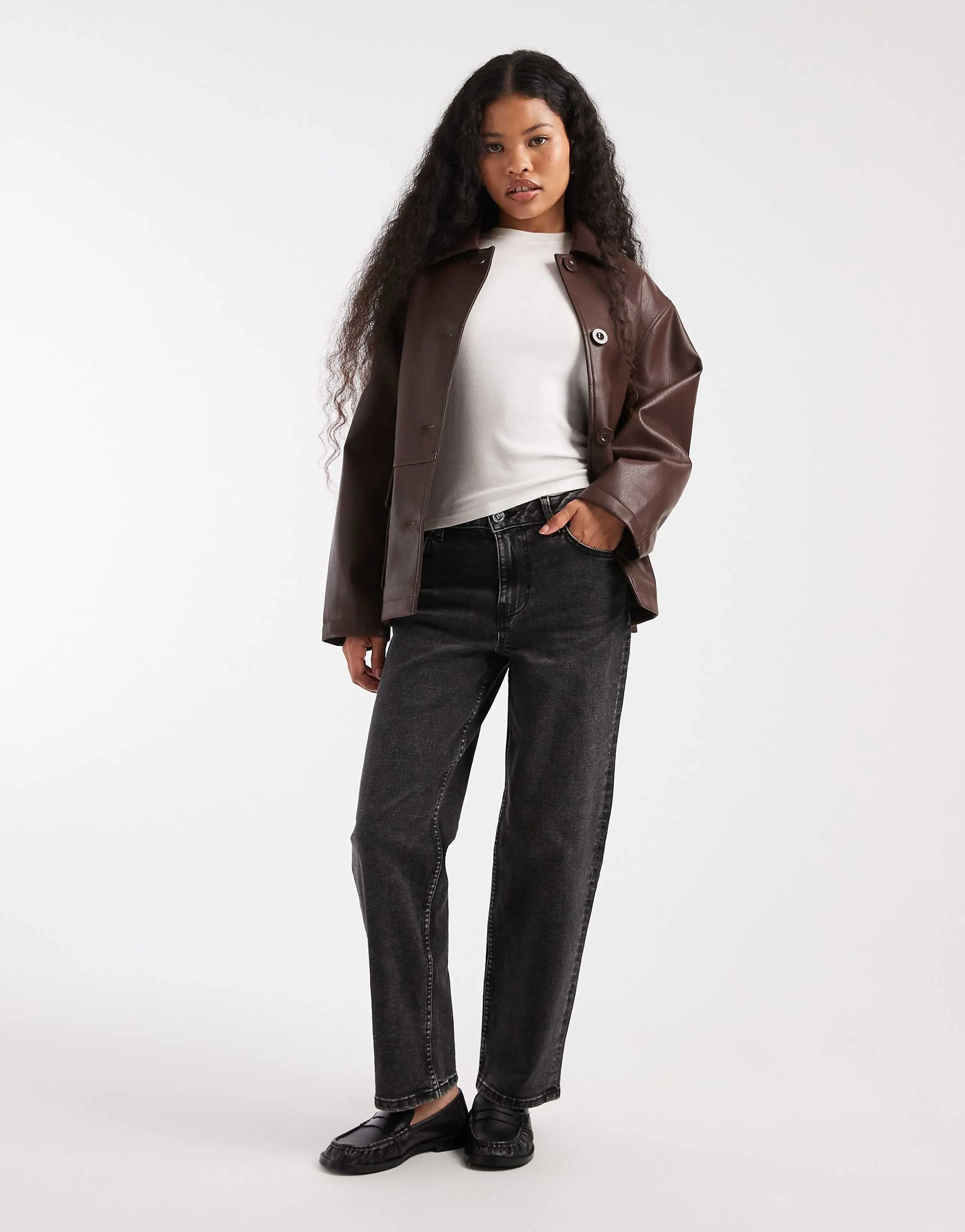 Miss Selfridge Petite straight leg jeans in black wash