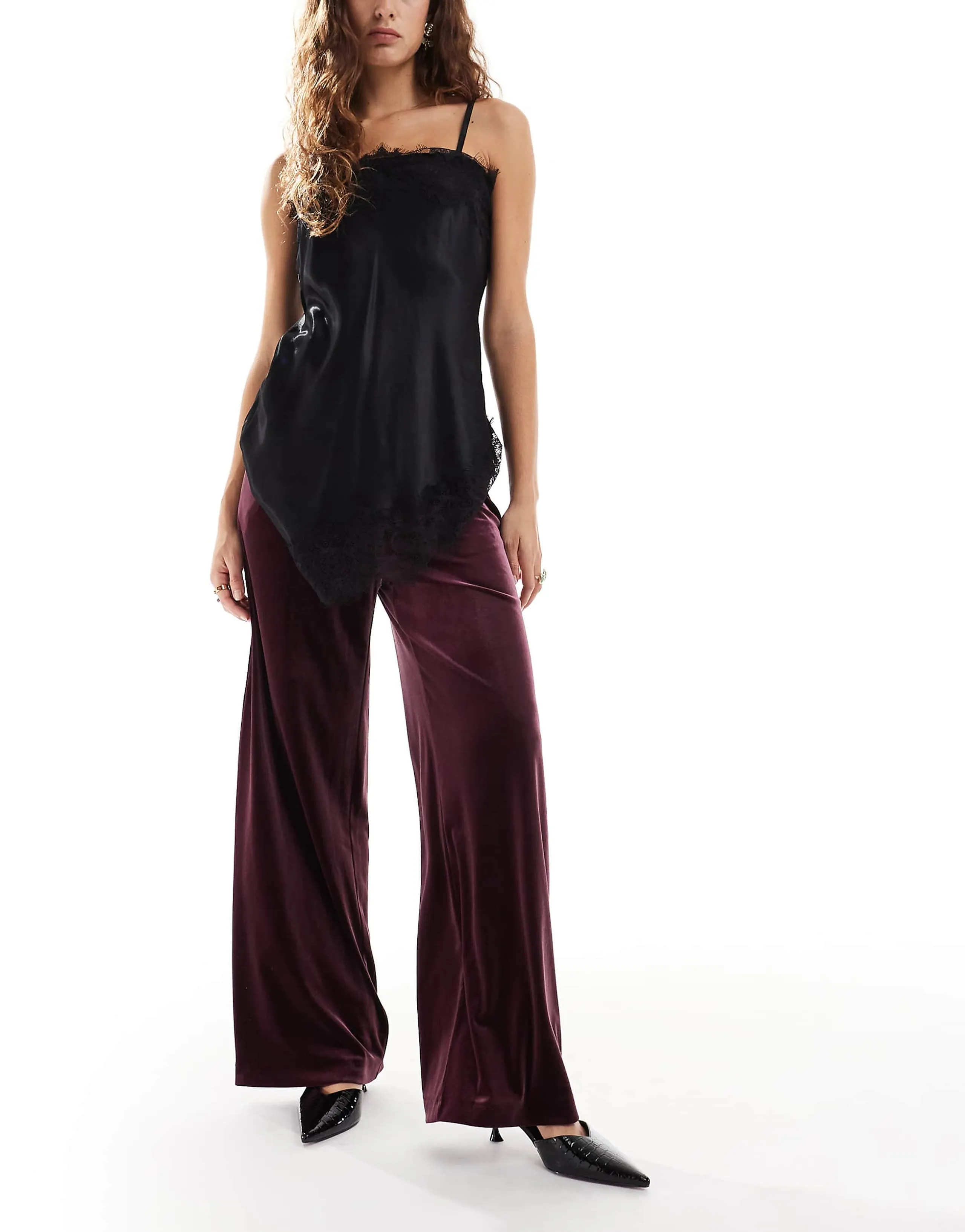 Miss Selfridge tailored velvet wide leg pants in berry