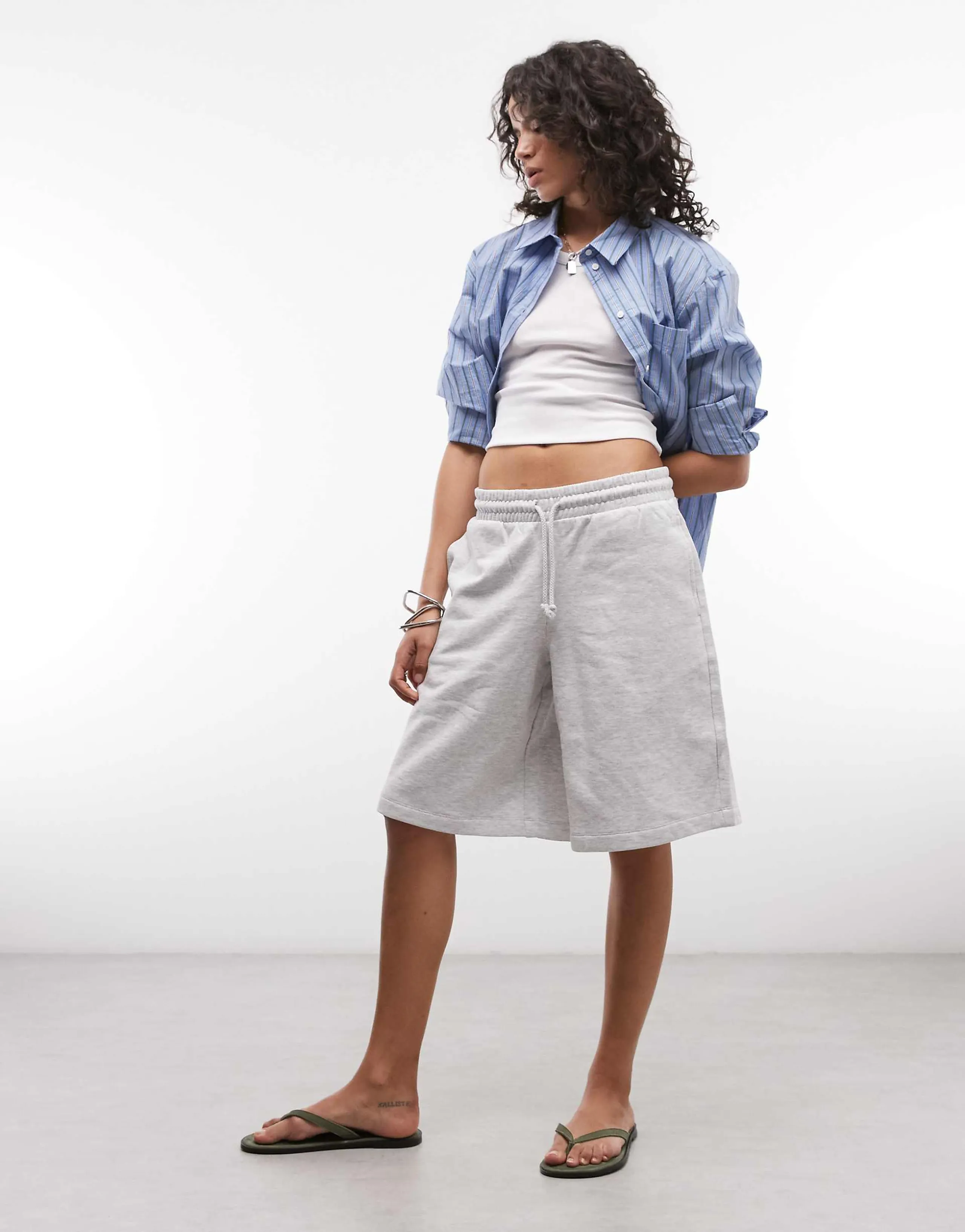 COLLUSION longline sweat shorts in gray heather