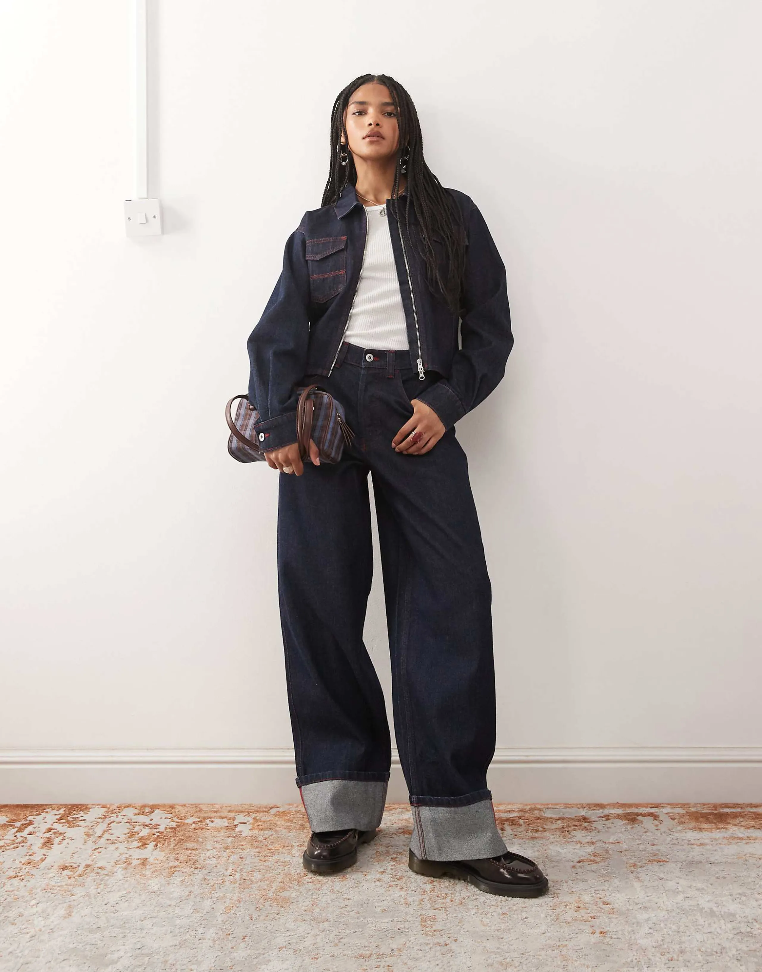 COLLUSION X002 baggy jeans with cinch back and turn up hem in rinse wash