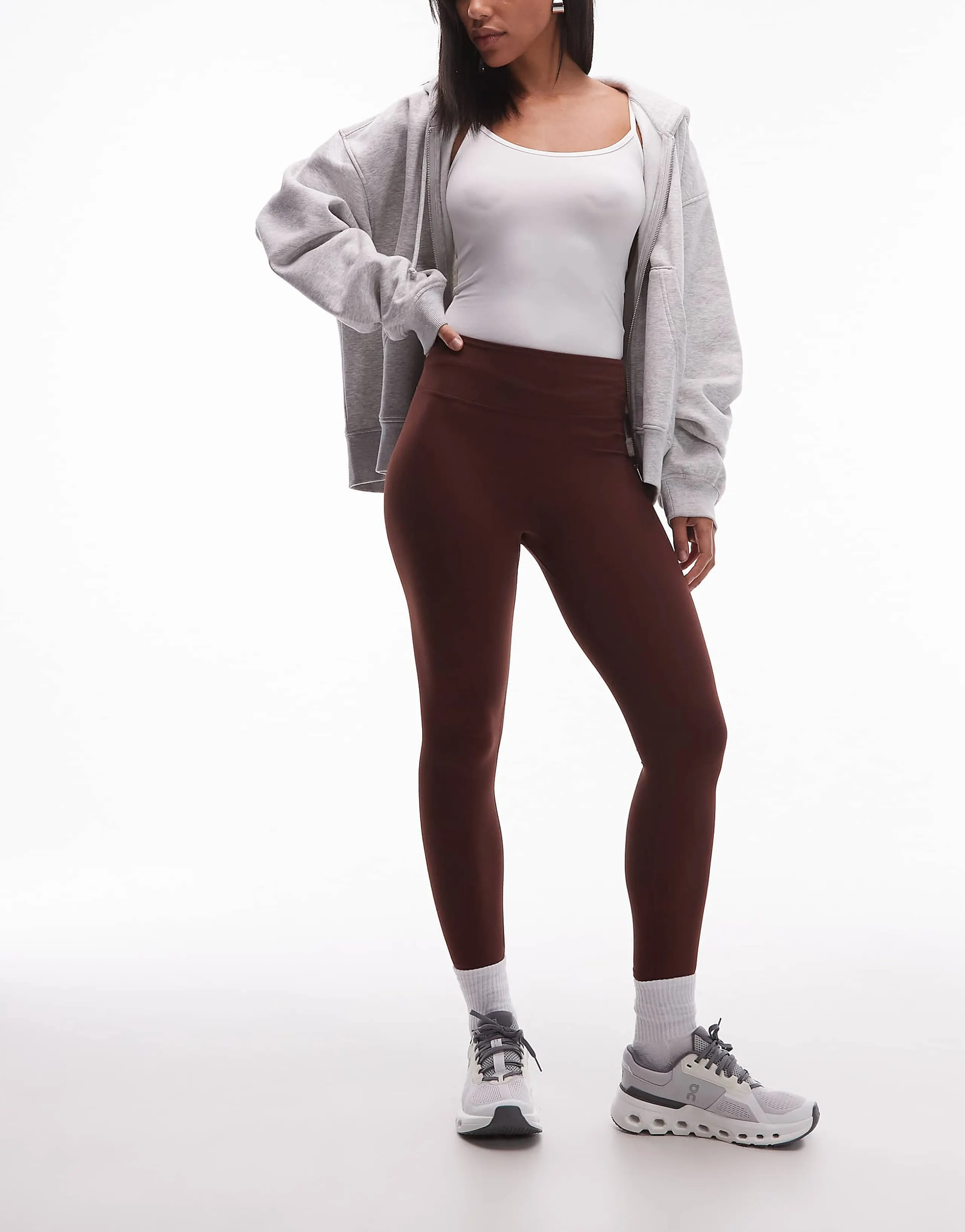 ARKET supersoft stretch leggings with deep waistband in brown