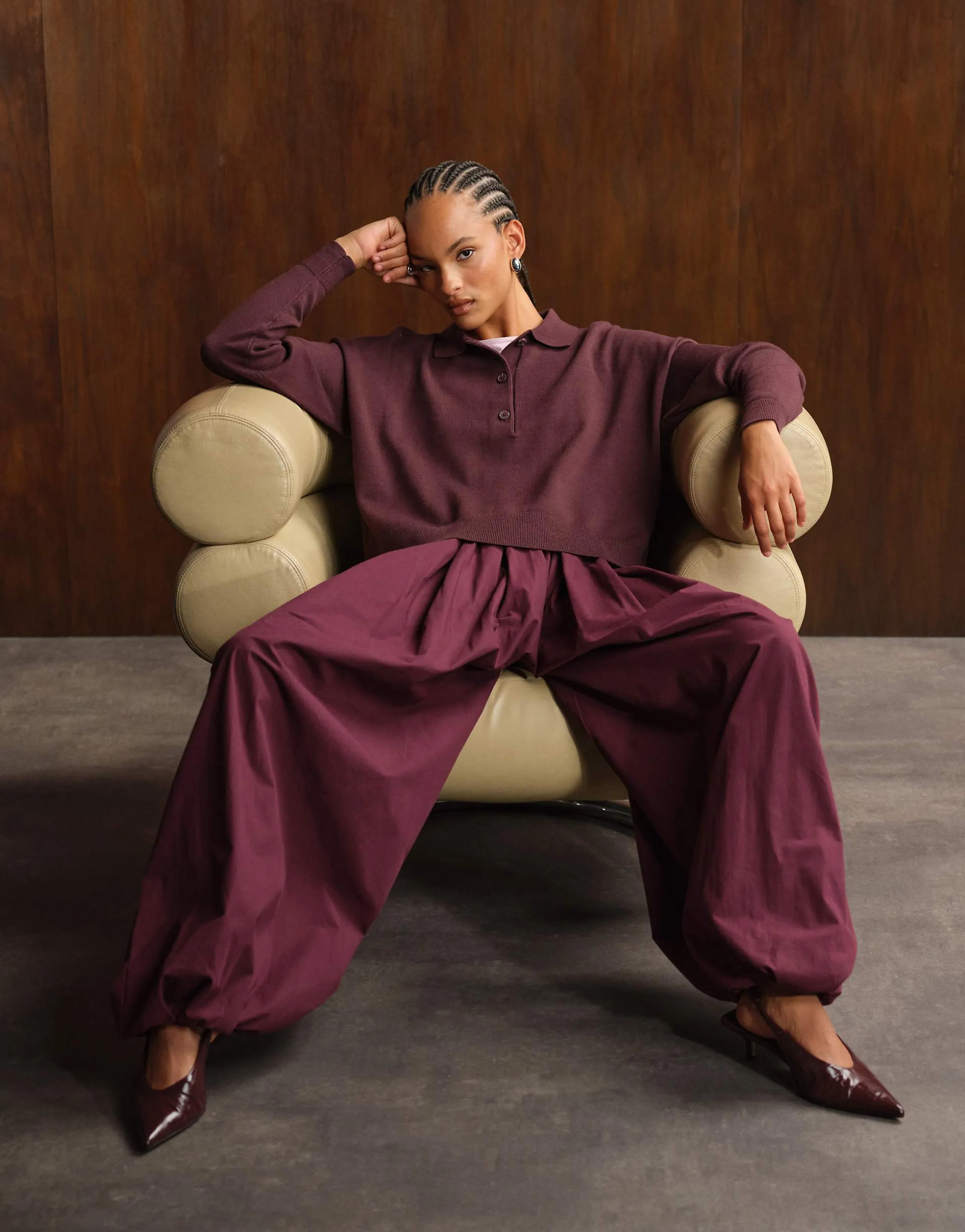 ASOS DESIGN cotton balloon pants in plum